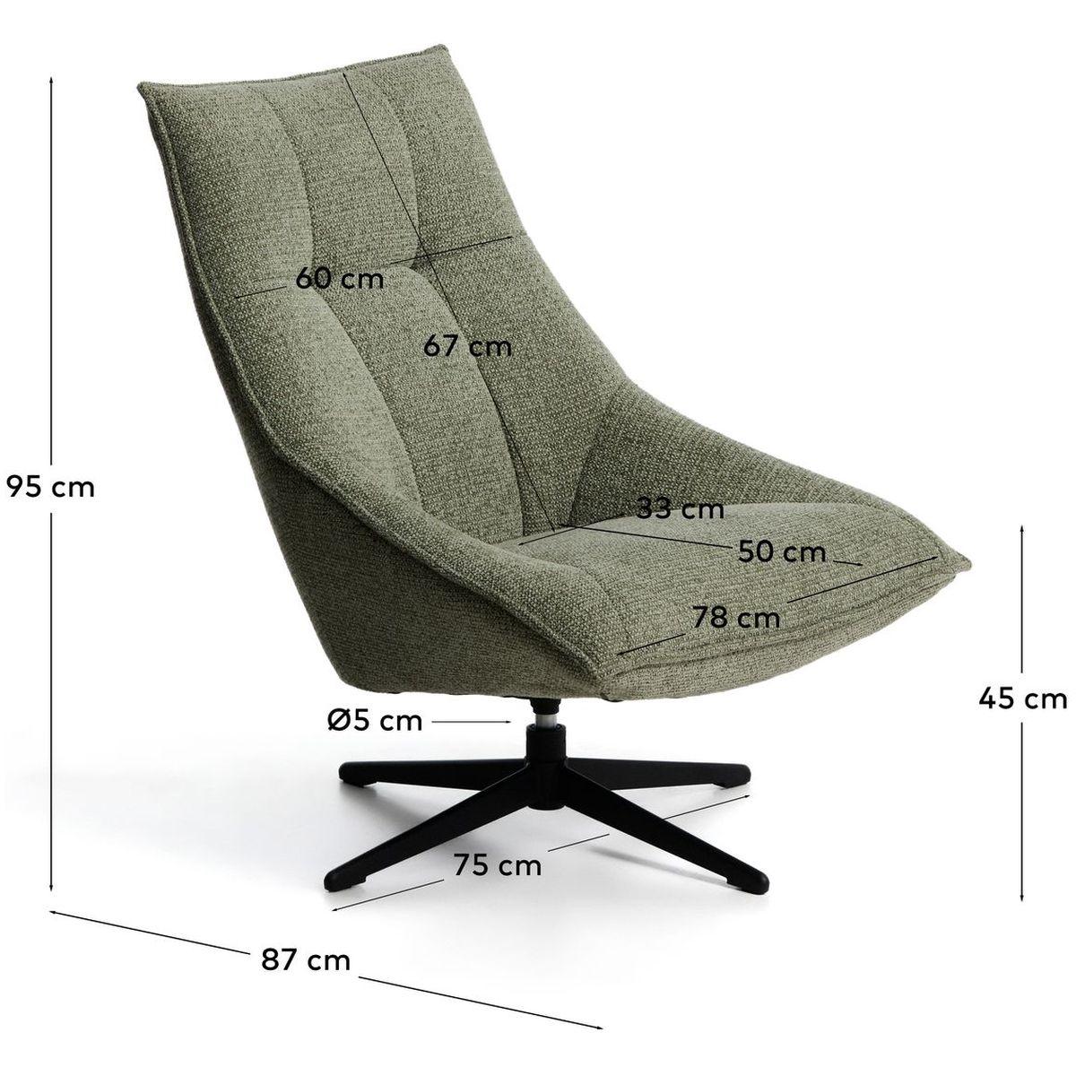 Drehsessel Dirala mit grüner Chenille und schwarz lackiertem Stahl FSC 100 %
