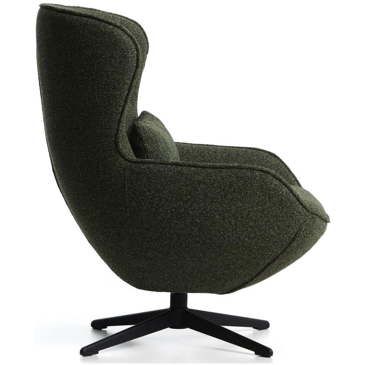 Drehsessel Sorile mit dunkelgrüner Chenille und schwarz lackiertem Stahl FSC 100%