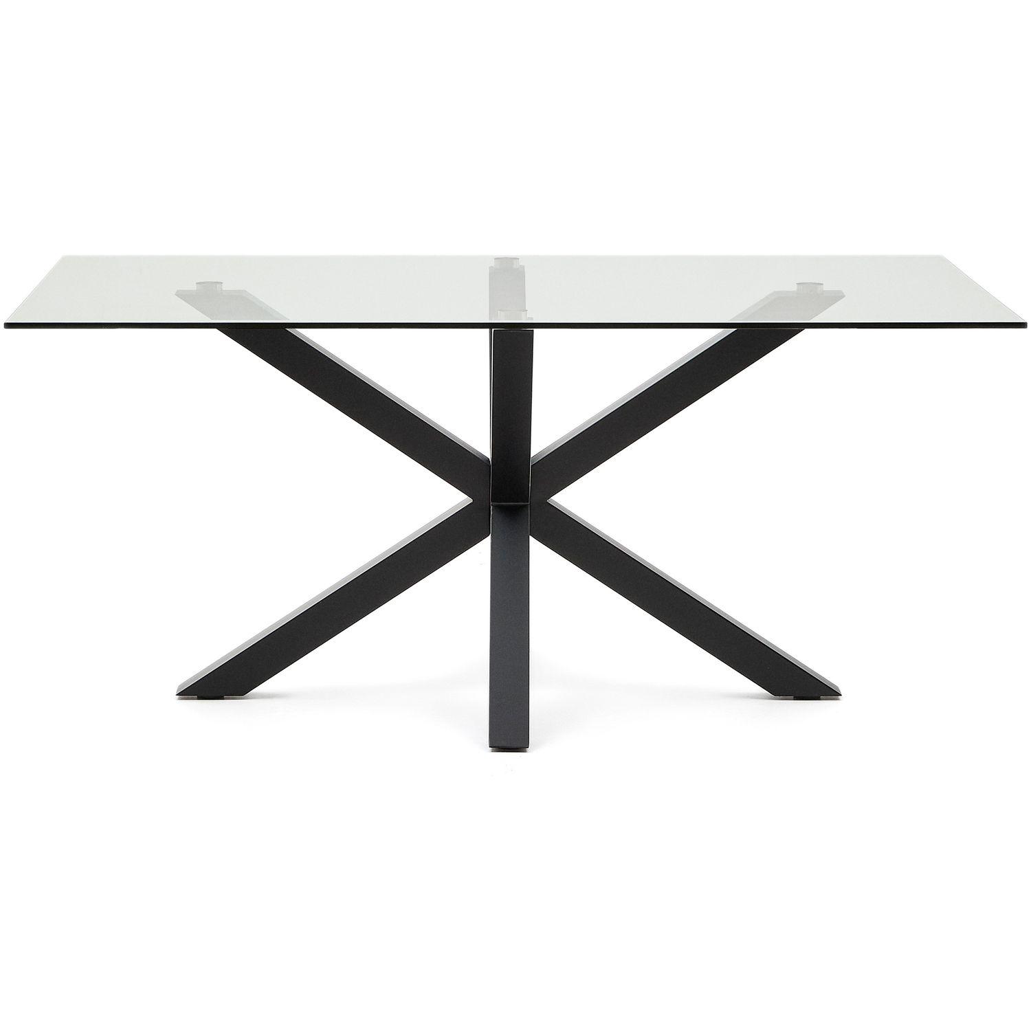 Argo Tisch aus Glas und Stahlbeine mit schwarzem Finish 160 x 90 cm