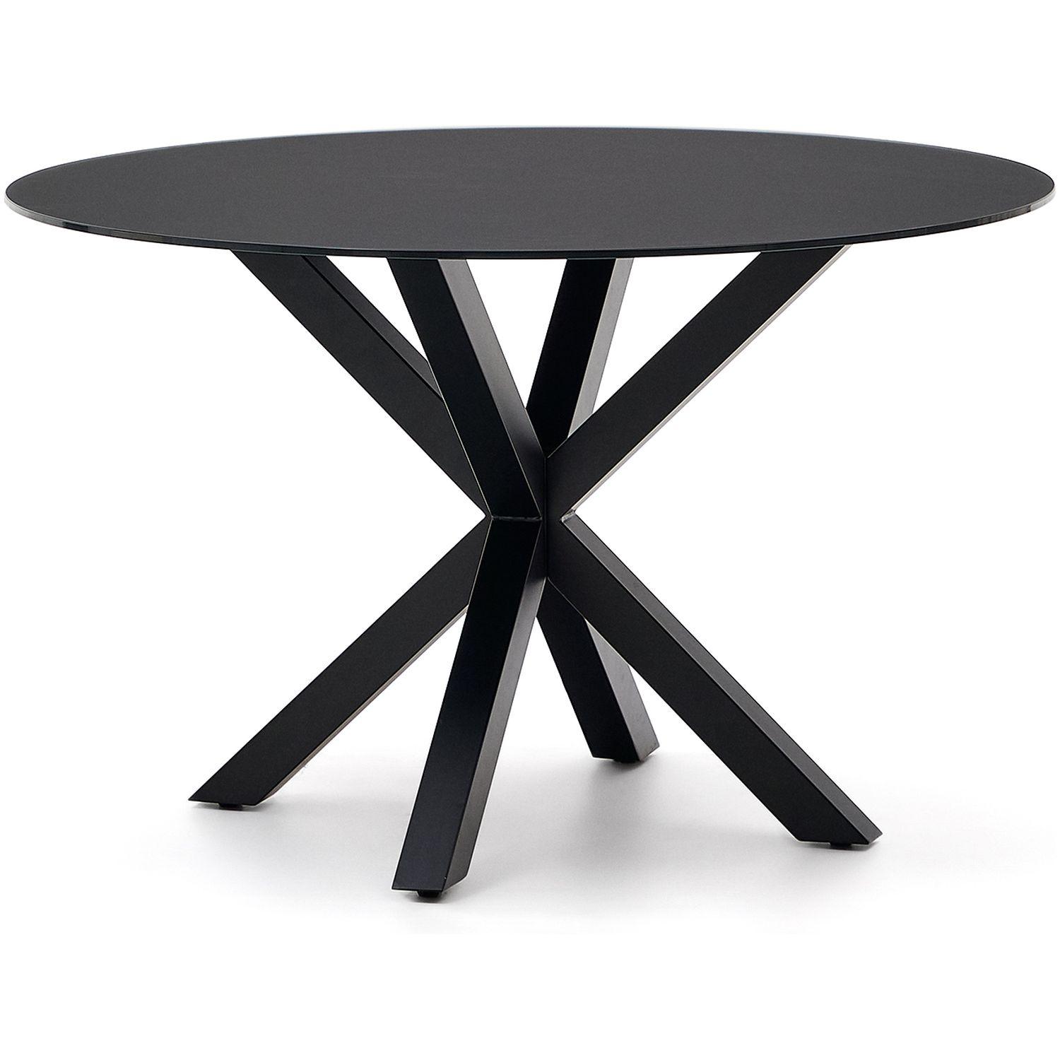 Argo runder Tisch aus schwarzem Glas mit schwarzen Stahlbeinen Ø 120 cm