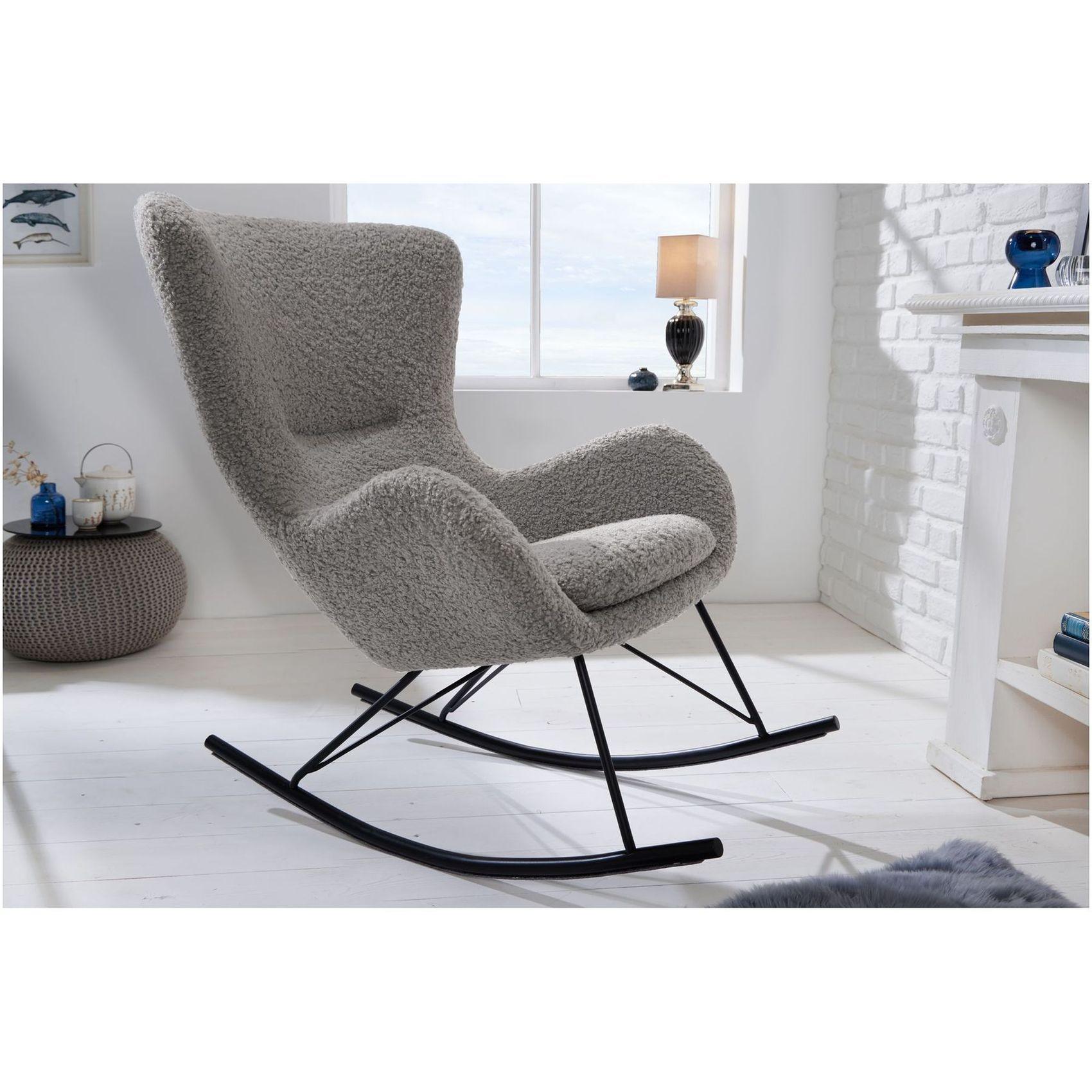 Schaukelstuhl Schaukelsessel Norway Swing Bouclé Stoff grau