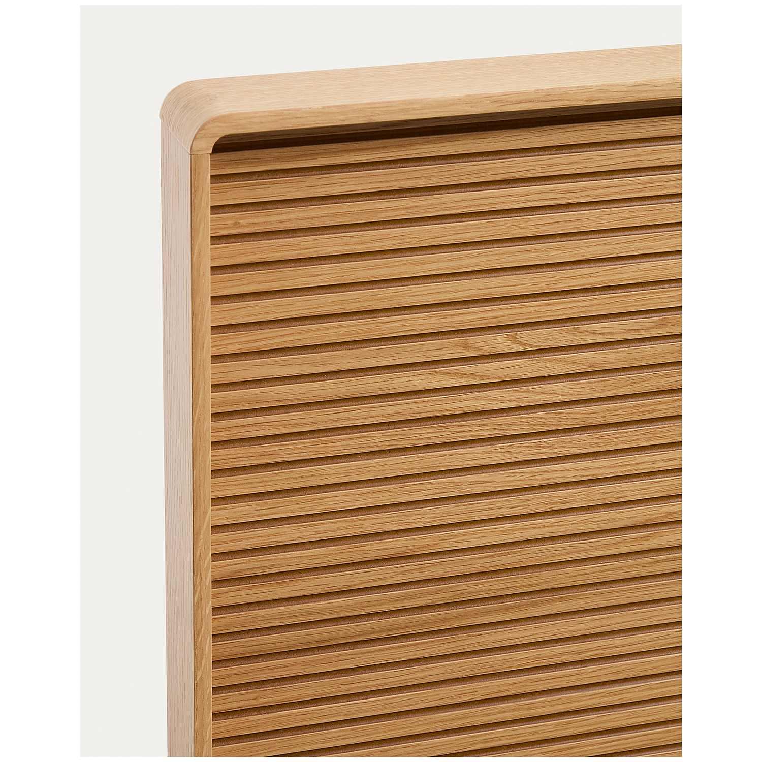 Bett Norlen aus Eichenfurnier mit naturfarbenem Finish und LED-Licht für Matratzen 160x200 FSC Mix Credit