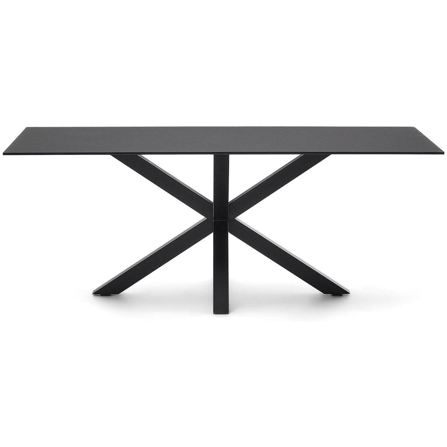 Argo Tisch aus schwarzem Glas und schwarzen Stahlbeinen 200 x 100 cm