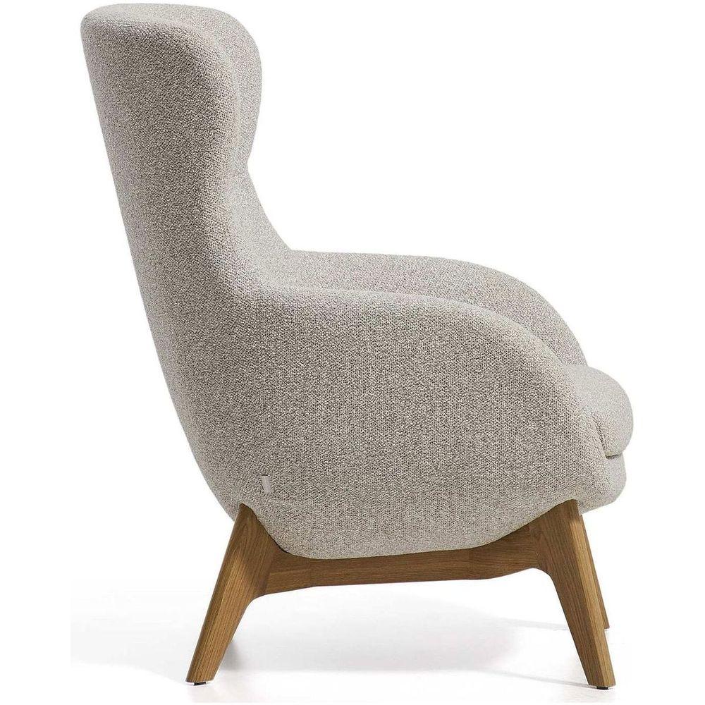 Ohrensessel Adiran dicker Chenille Beige Beinen Eichenholz massiv natur