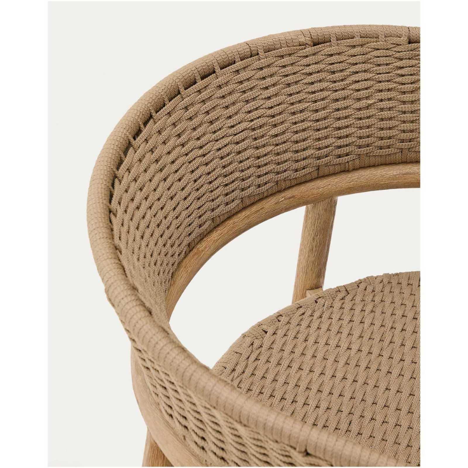 Gartensessel mit Armlehne Arinella Akazienholz massiv natur Seil beige