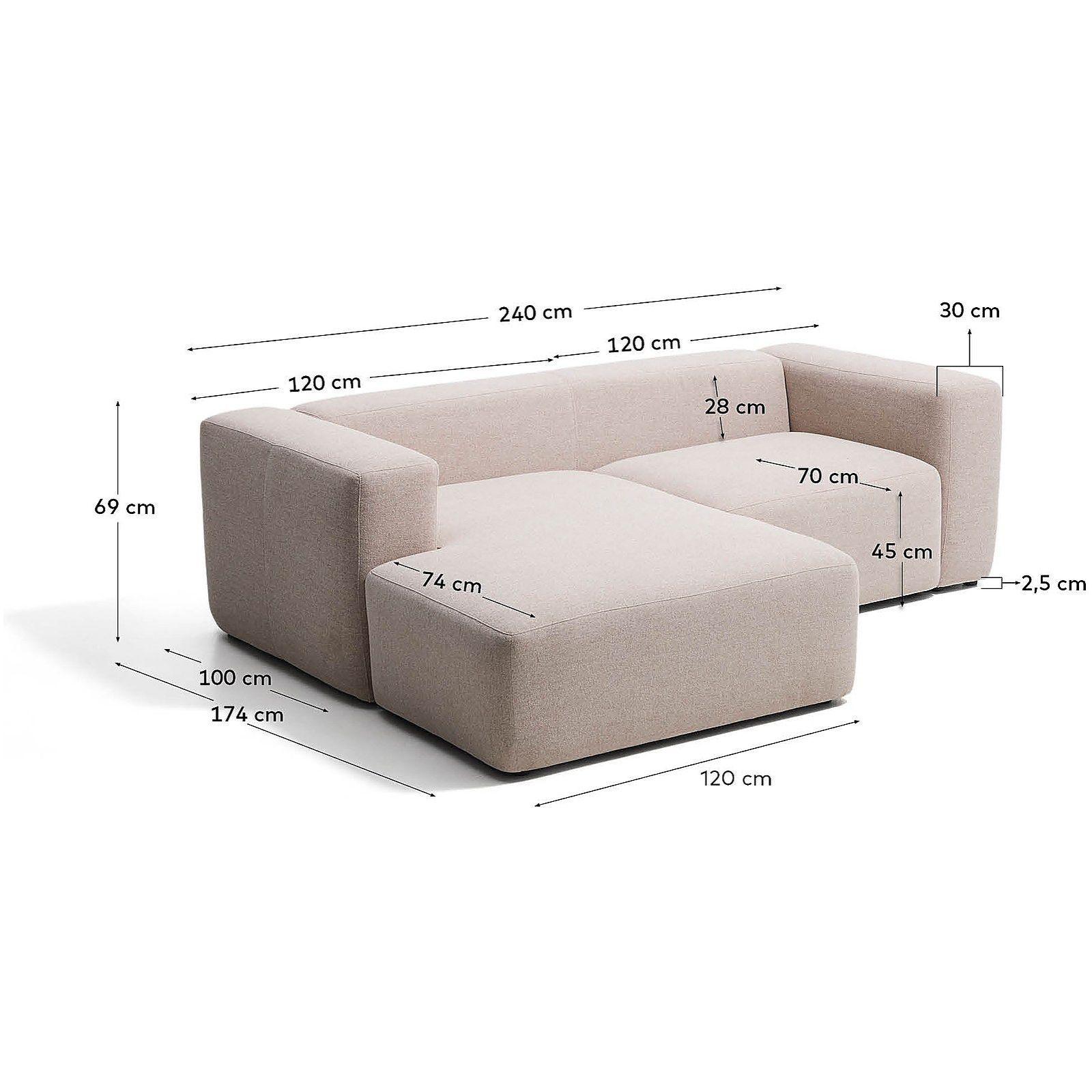 2-Sitzer-Sofa Blok mit Chaiselongue links in beiger Chenille 240 cm FSC Mix Credit