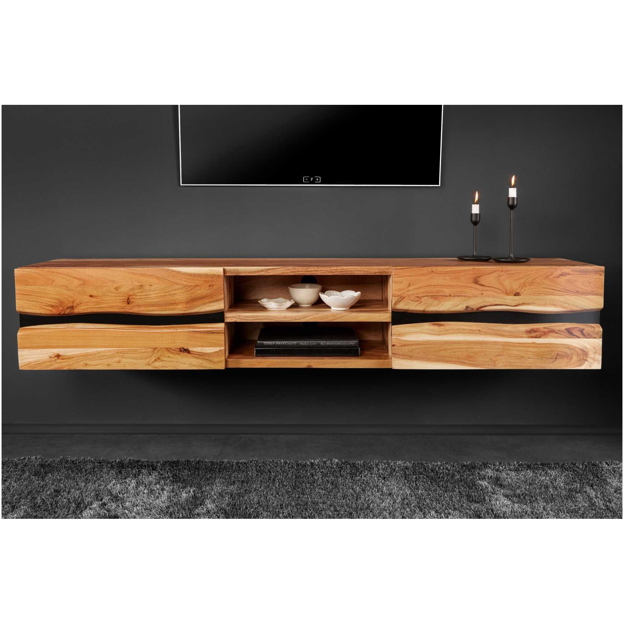 TV Wandmöbel Nature Line 160 Akazienholz Baumkante
