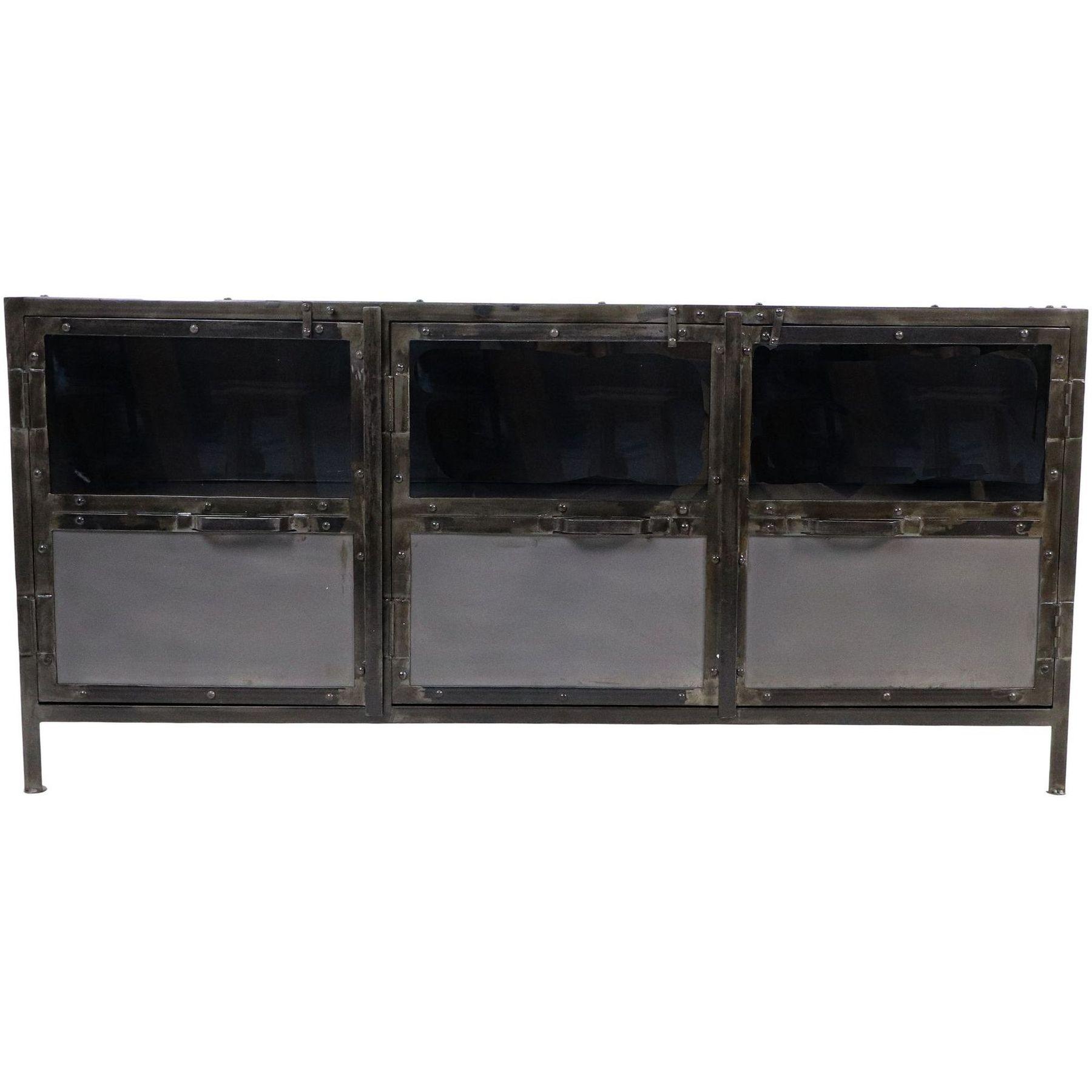 AUSSTELLUNGSSTÜCK - Sideboard Metall Glas Industrial Loft vintage grau 150
