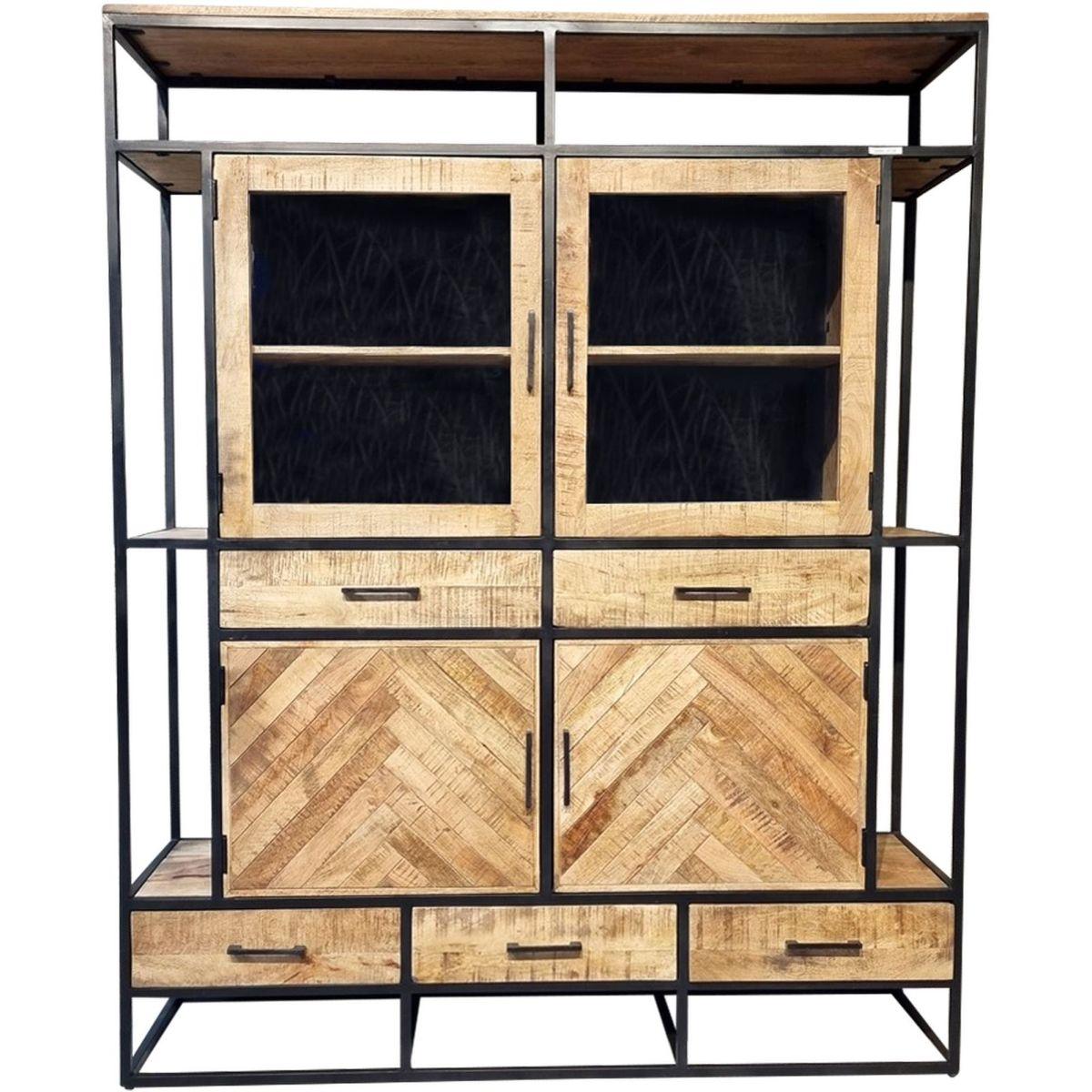 Massivholz Vitrinenschrank Laax Mango natur Fischgrät 160x200