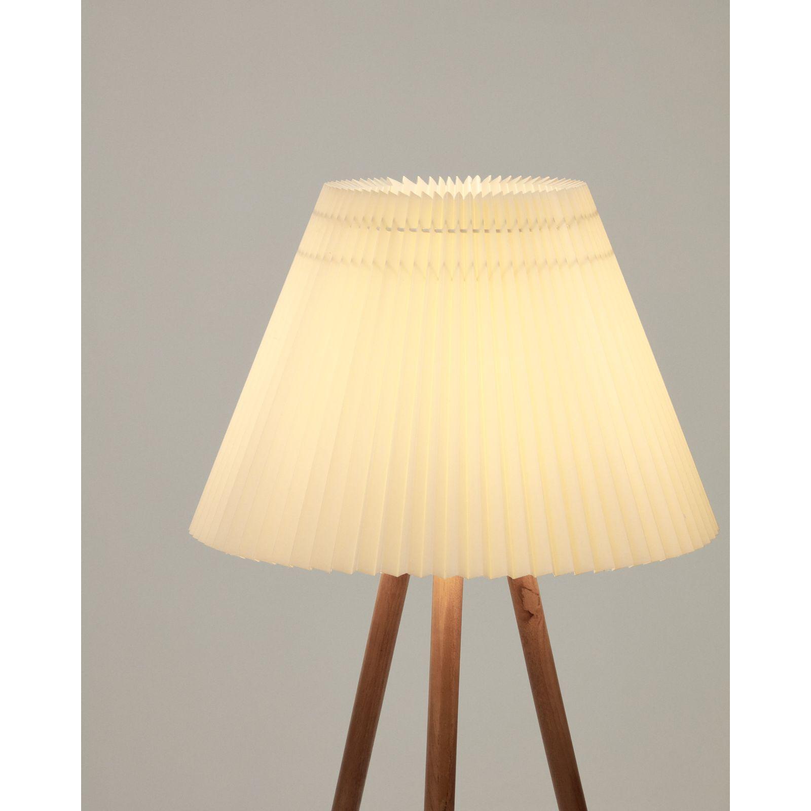 Stehlampe Benicarlo Kautschukholz mit natürlichem Finish und Beige
