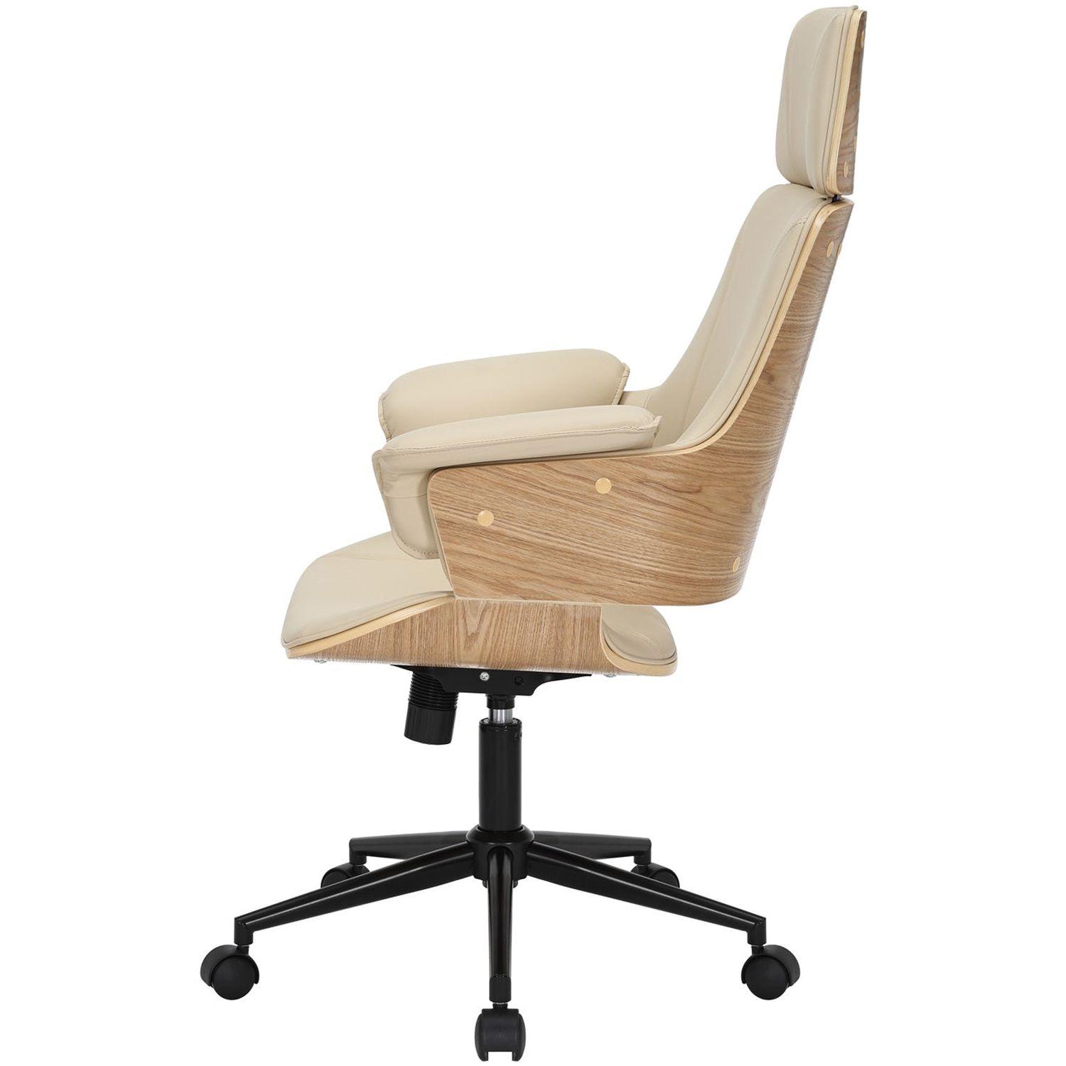 Bürodrehstuhl Capone Kunstleder creme-beige Rücken Eichenholzfurnier