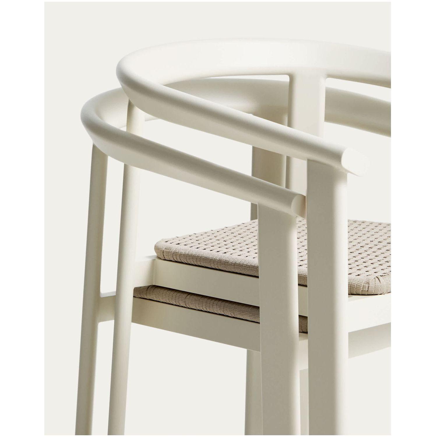 Set Erice mit 4 Stapelstühlen aus Aluminium und Seil und einem Tisch aus Aluminium und gehärtetem Glas in Ecru