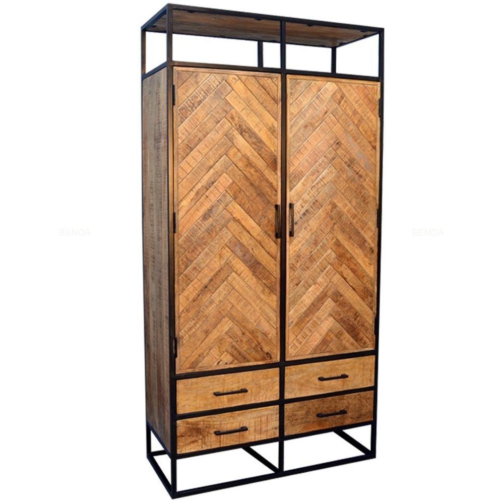 Massivholzschrank Laax Mango natur Fischgrät 100x200
