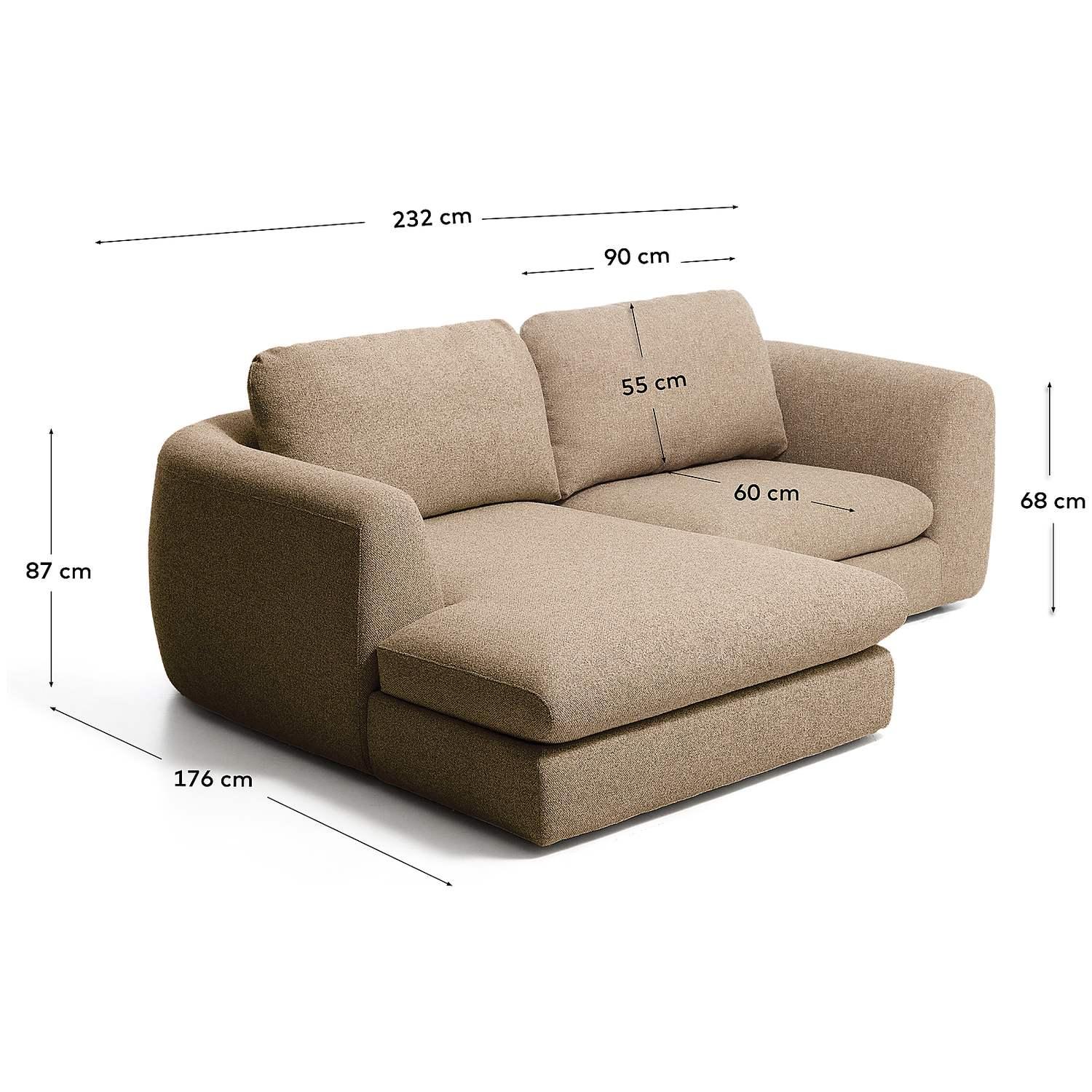 3-Sitzer Sofa Vera mit Chaiselongue links in Hellbraun 232x176 FSC Mix Credit