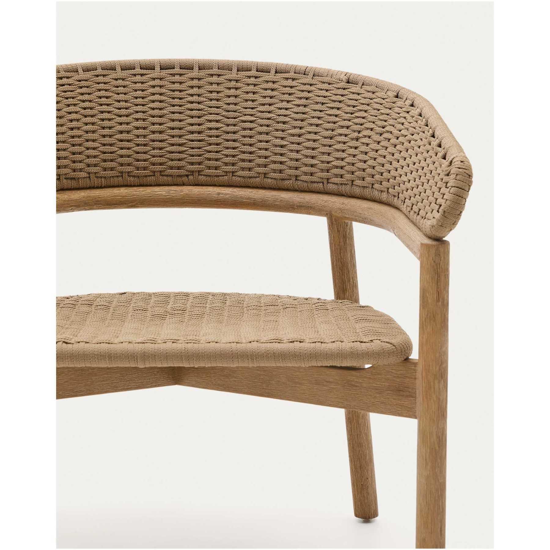 Gartensessel mit Armlehne Arinella Akazienholz massiv natur Seil beige