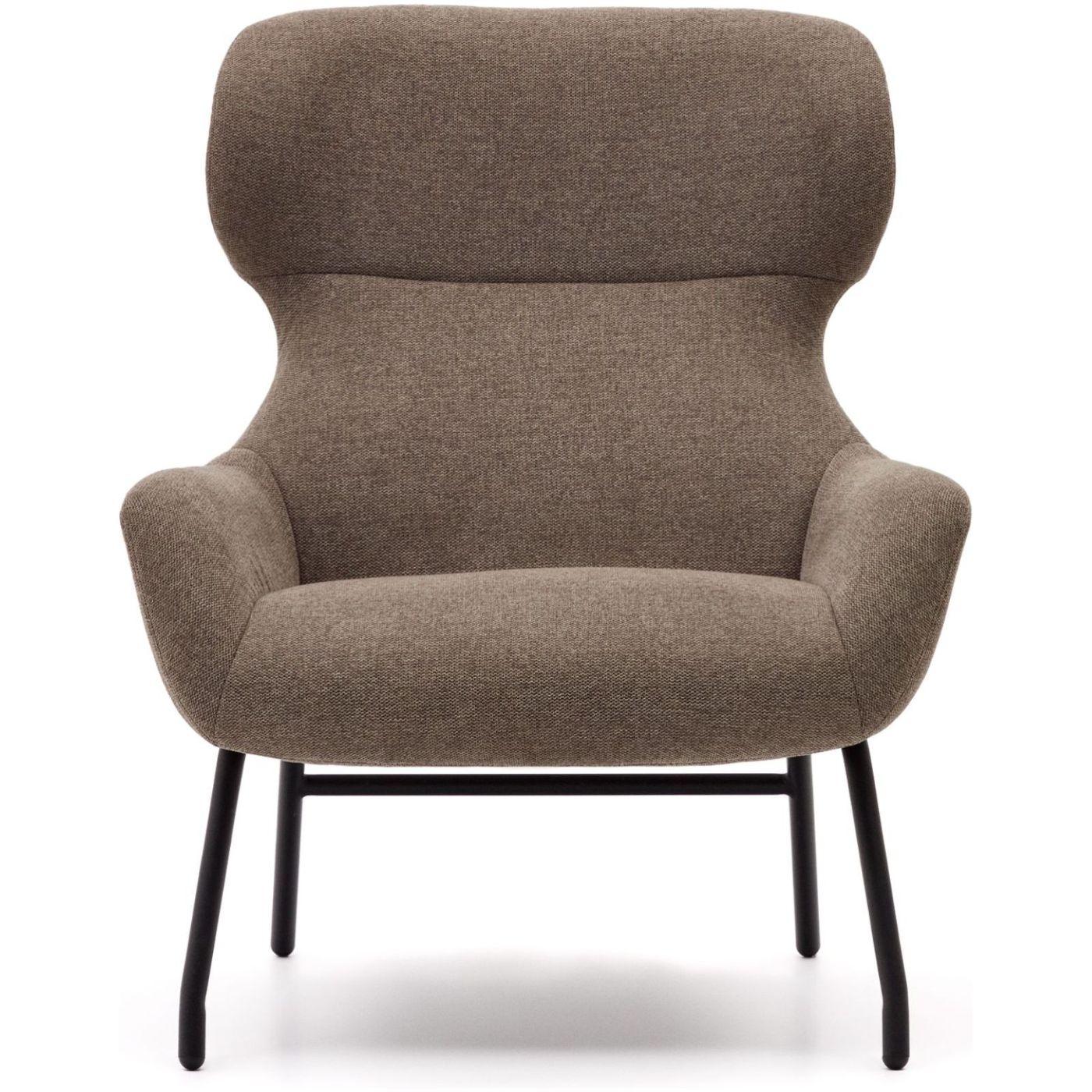 Ohrensessel Belina Chenille-Stoff hellbraun Stahl schwarz