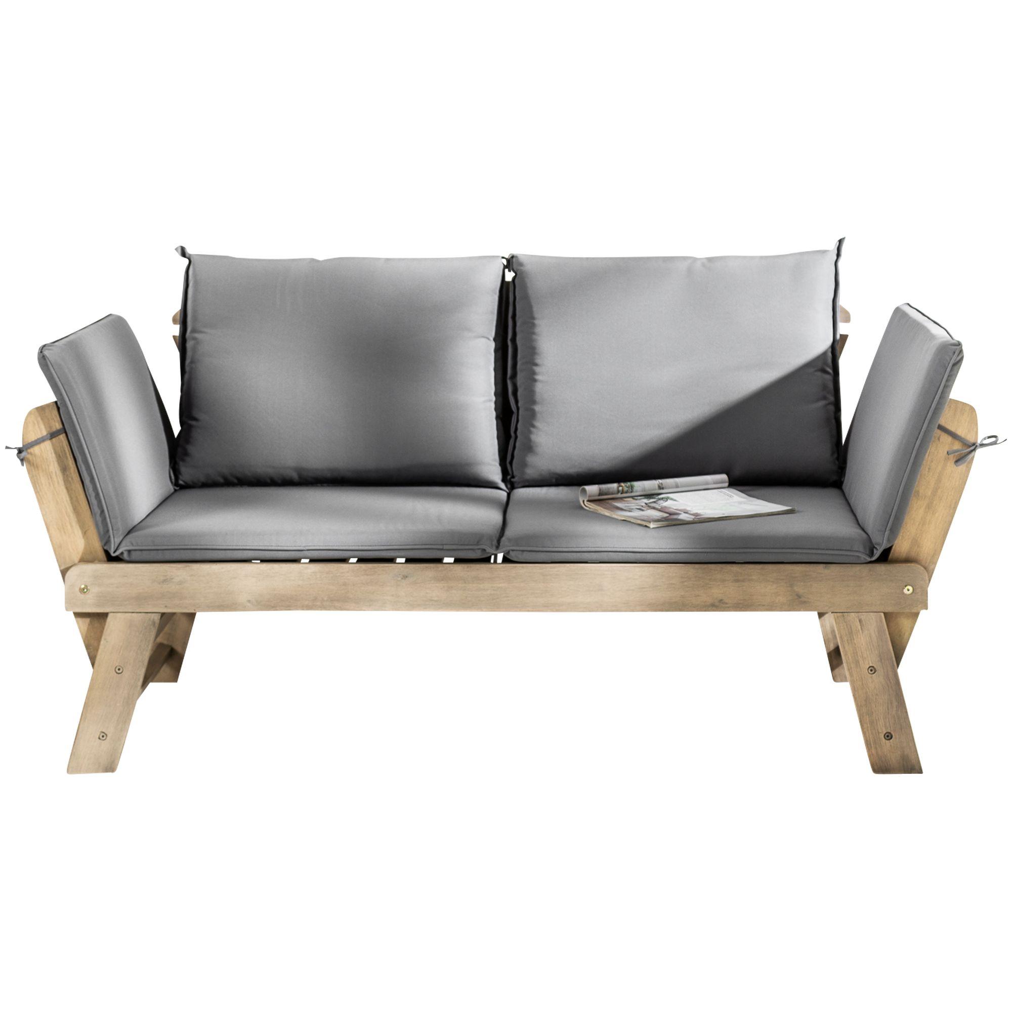 Gartenbank Gartensofa mit Funktion Akazienholz Stoff Grau 152
