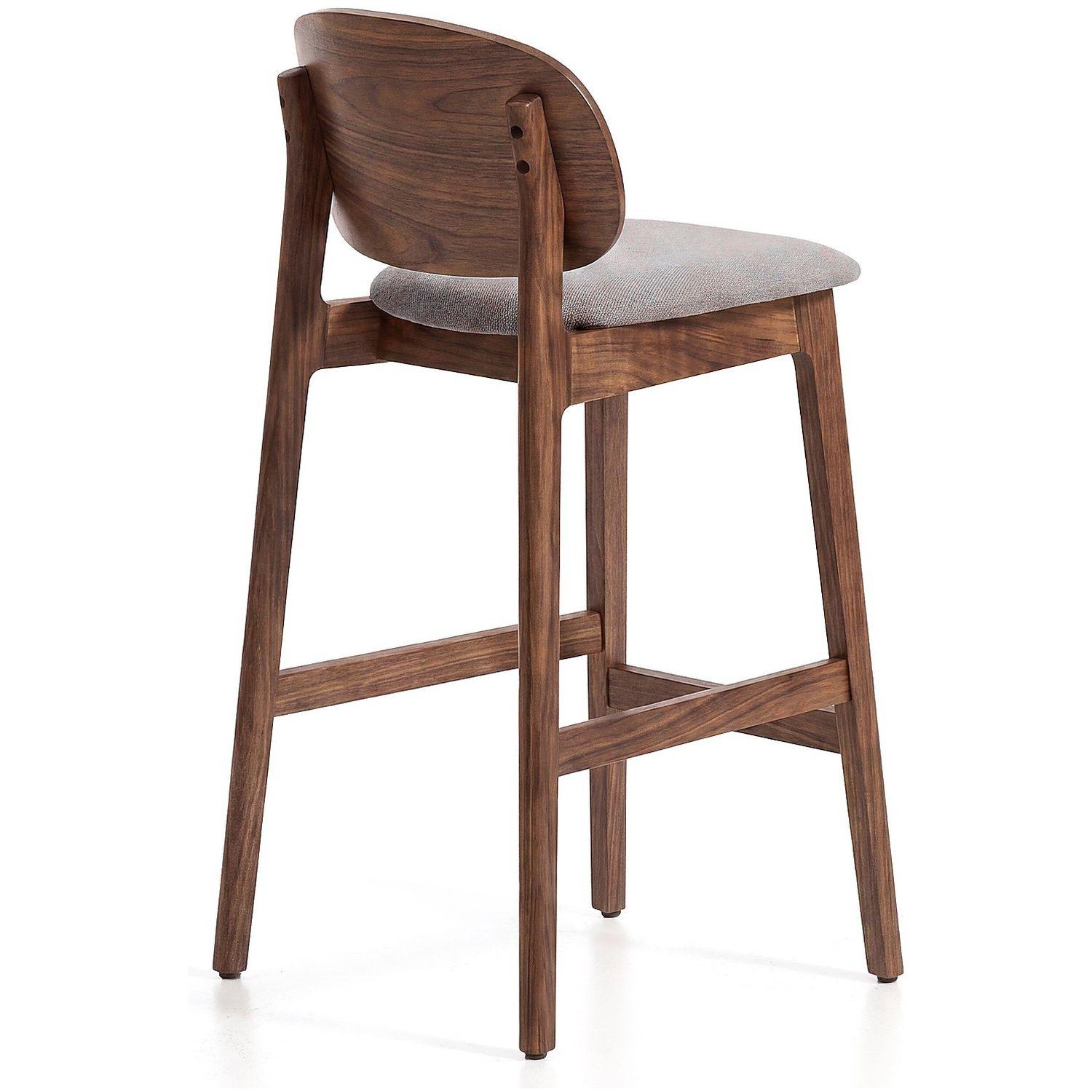 Barhocker Ludara aus Eichenfurnier mit Nussbaumfinish und brauner Chenille 65 cm