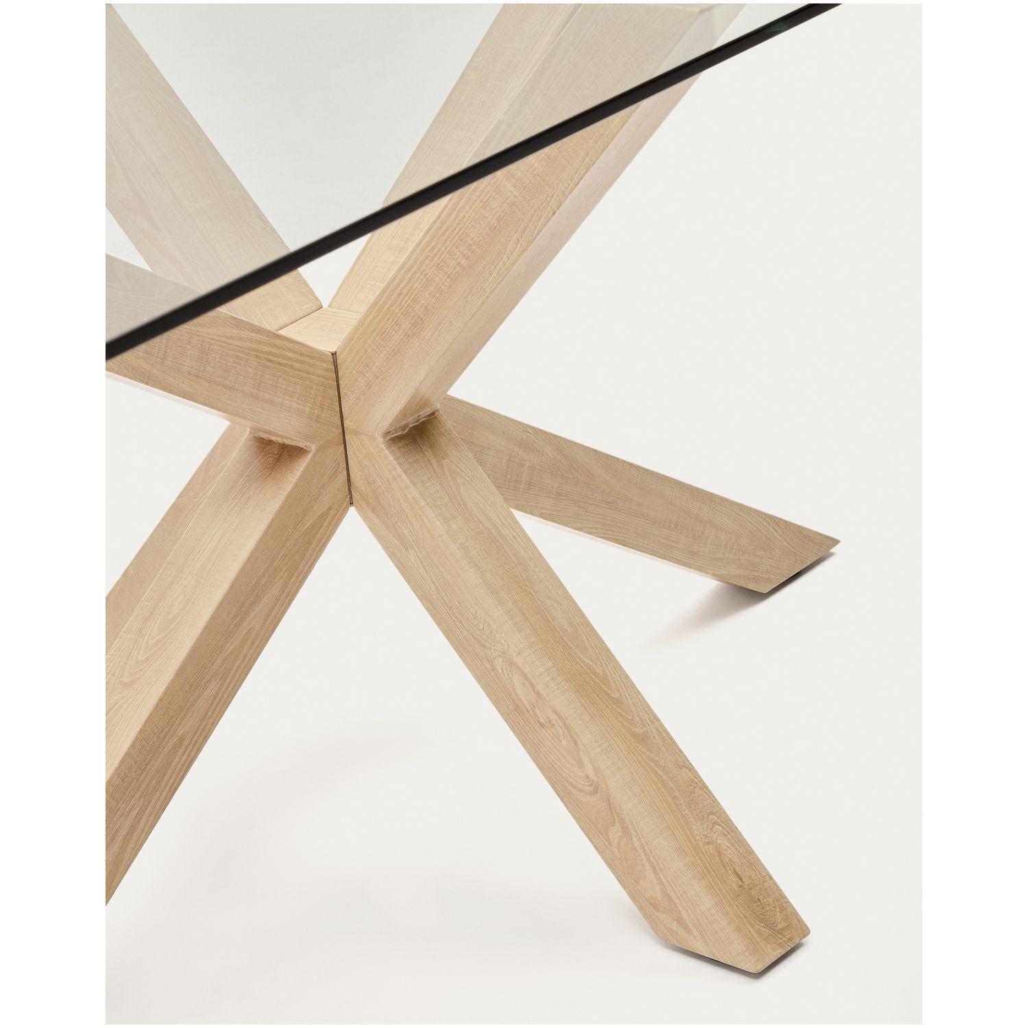 Argo Tisch aus Glas und Stahlbeine in Holzoptik 180 x 100 cm