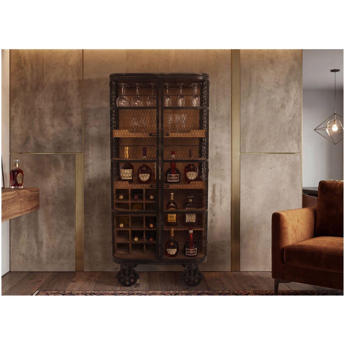 Barschrank Industrial Loft Pinienholz Metall 66x148