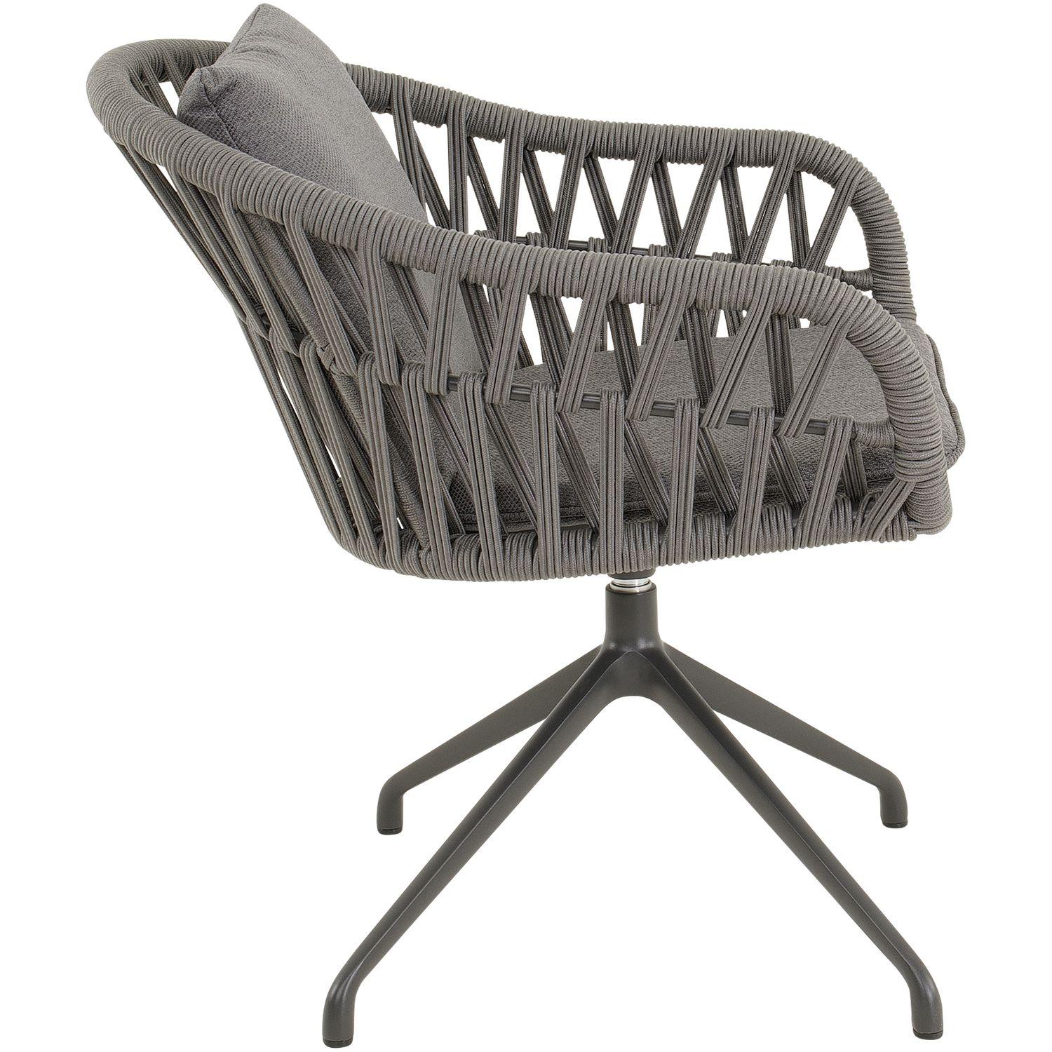 Garten Drehstuhl mit Armlehne Zaya Seil Aluminium anthrazit grau