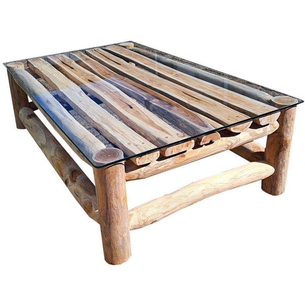 Garten Sitzgruppe Massivholz Teak natur Woody Baumstamm (4-teilig)