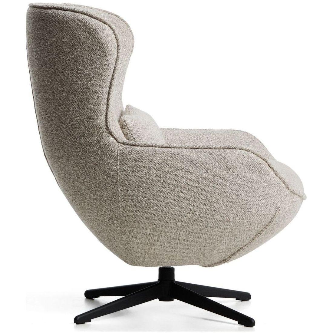 Drehsessel Sorile mit beiger Chenille und schwarz lackiertem Stahl FSC 100%