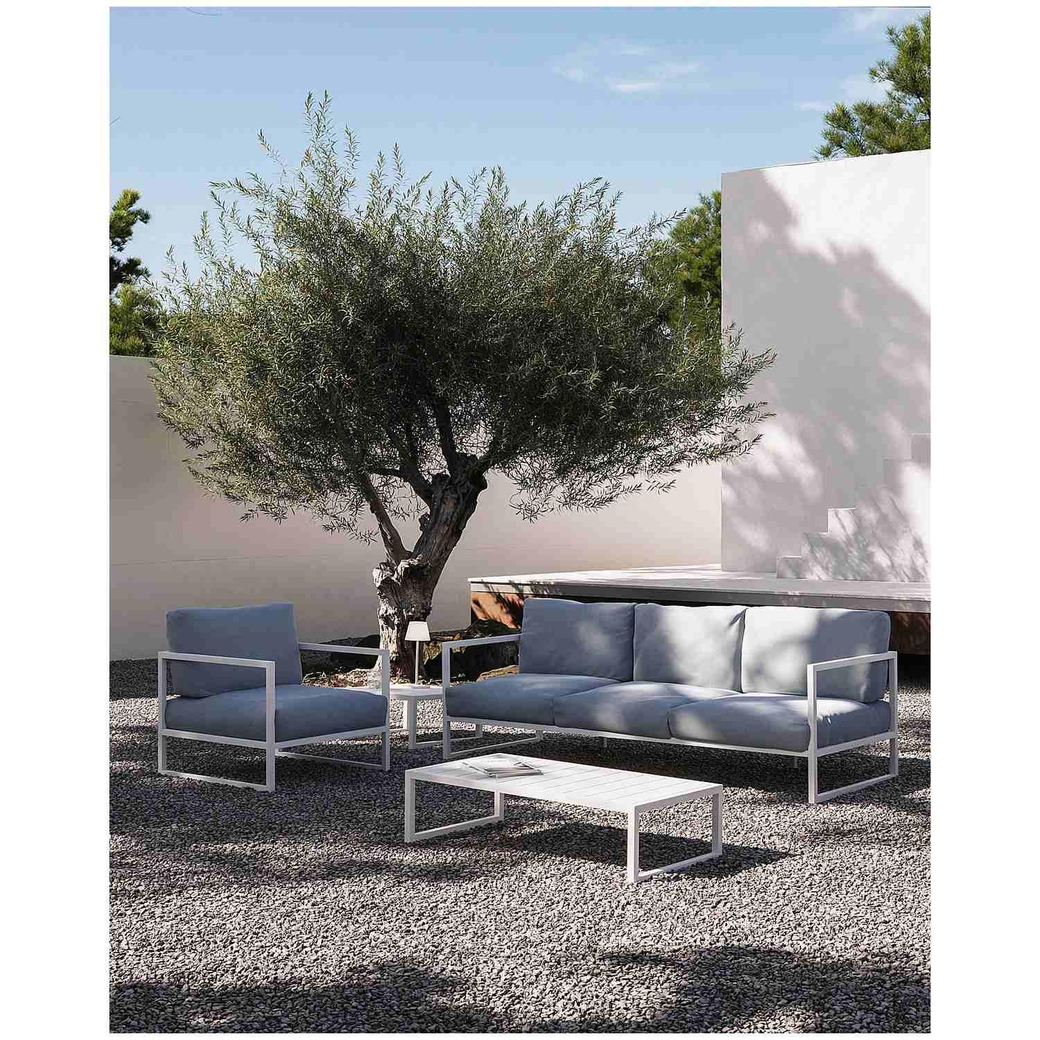 Comova 3-Sitzer-Sofa 100% outdoor blau und Aluminium weiss 222 cm