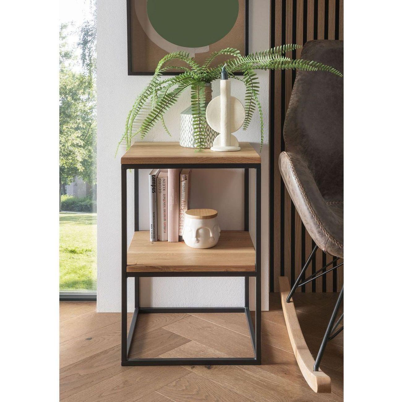 Beistelltisch Wildeiche natur mit 2 Ablagen 40x40