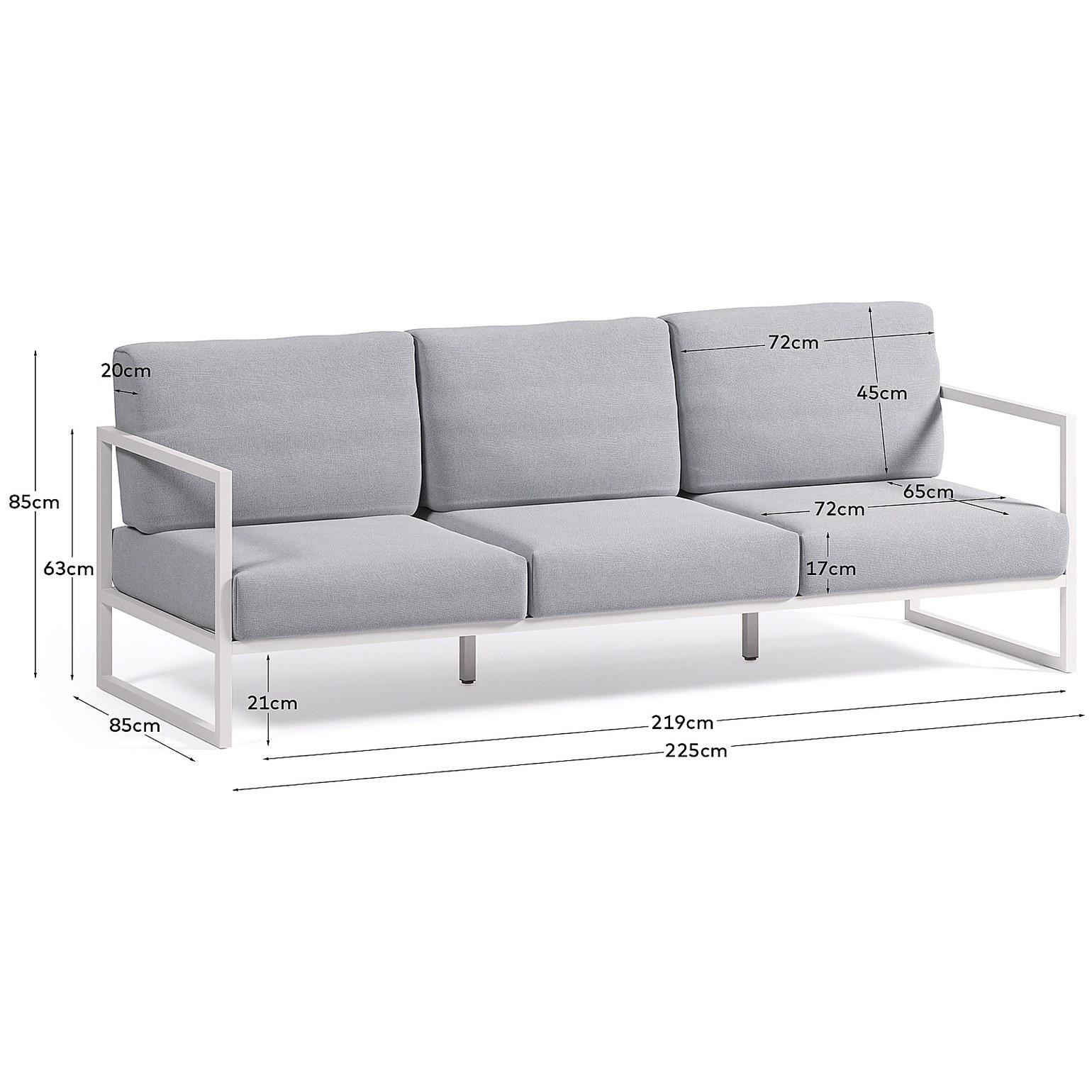 Comova 3-Sitzer-Sofa 100% outdoor blau und Aluminium weiss 222 cm