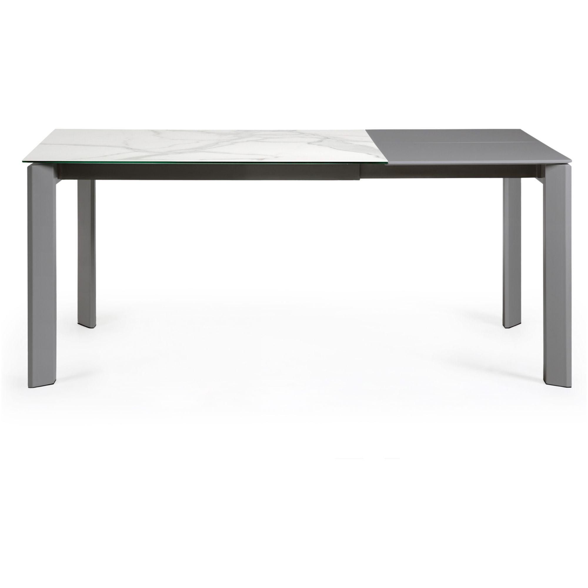 Ausziehtisch Axis 120-180x80 Keramikglas Kalos Weiss Stahlbeine dunkelgrau
