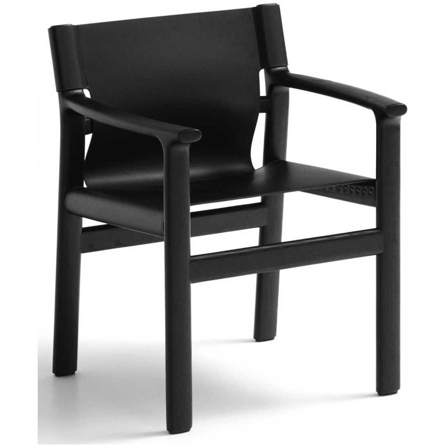Armlehnstuhl Jan recycelte Lederfasern schwarz Gestell Eschenholz schwarz 100% FSC