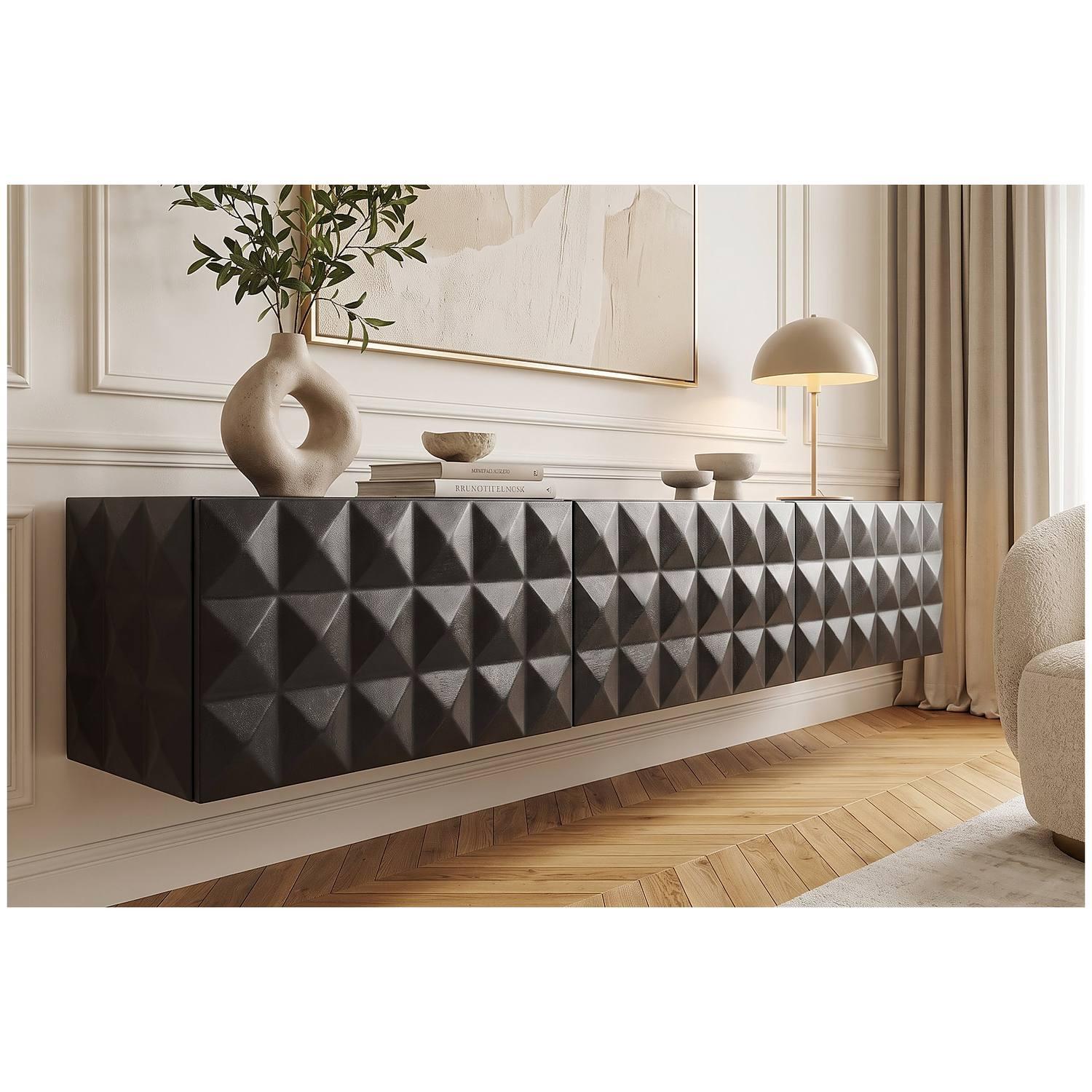 TV Wand Hängeschrank Vintage Cuben 160 schwarz Mangoholz