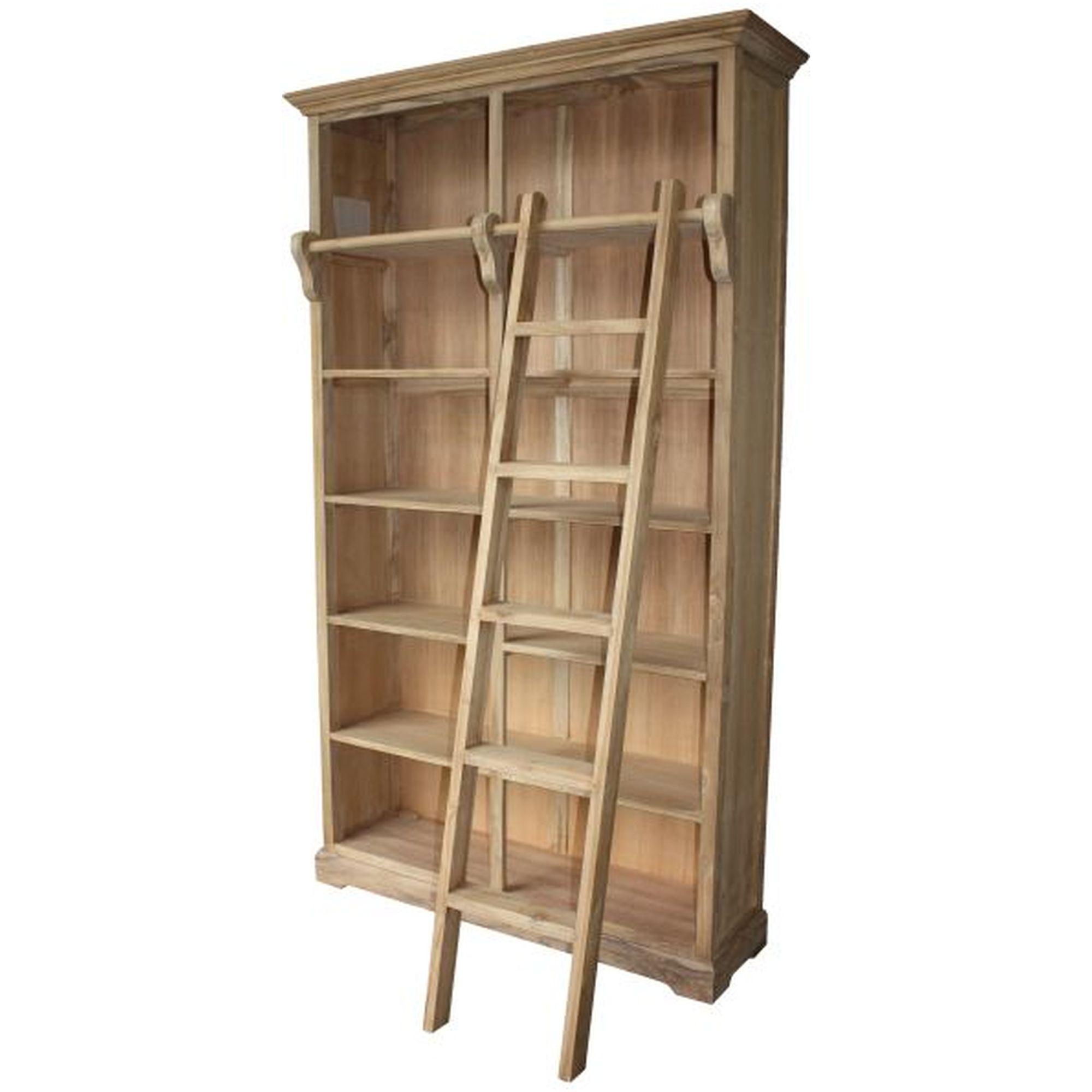 Bücherregal massives Teakholz natur mit Leiter 136x235