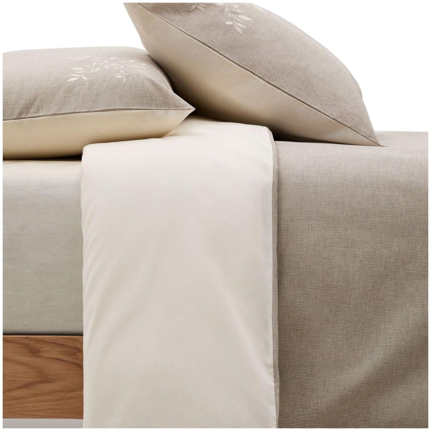Set Sotela Bezug für Bettdecke und Kopfkissen mit gestickten Streifen 100% Baumwolle Perkal beige Bett 90cm
