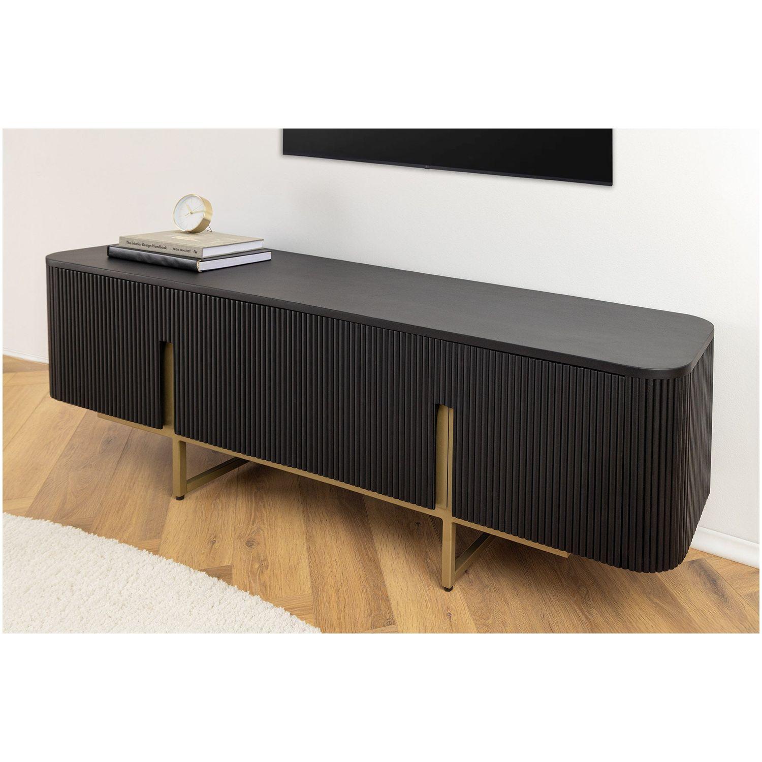 TV Board Lowboard abgerundet Cazeno Gold Mangoholz schwarz 160