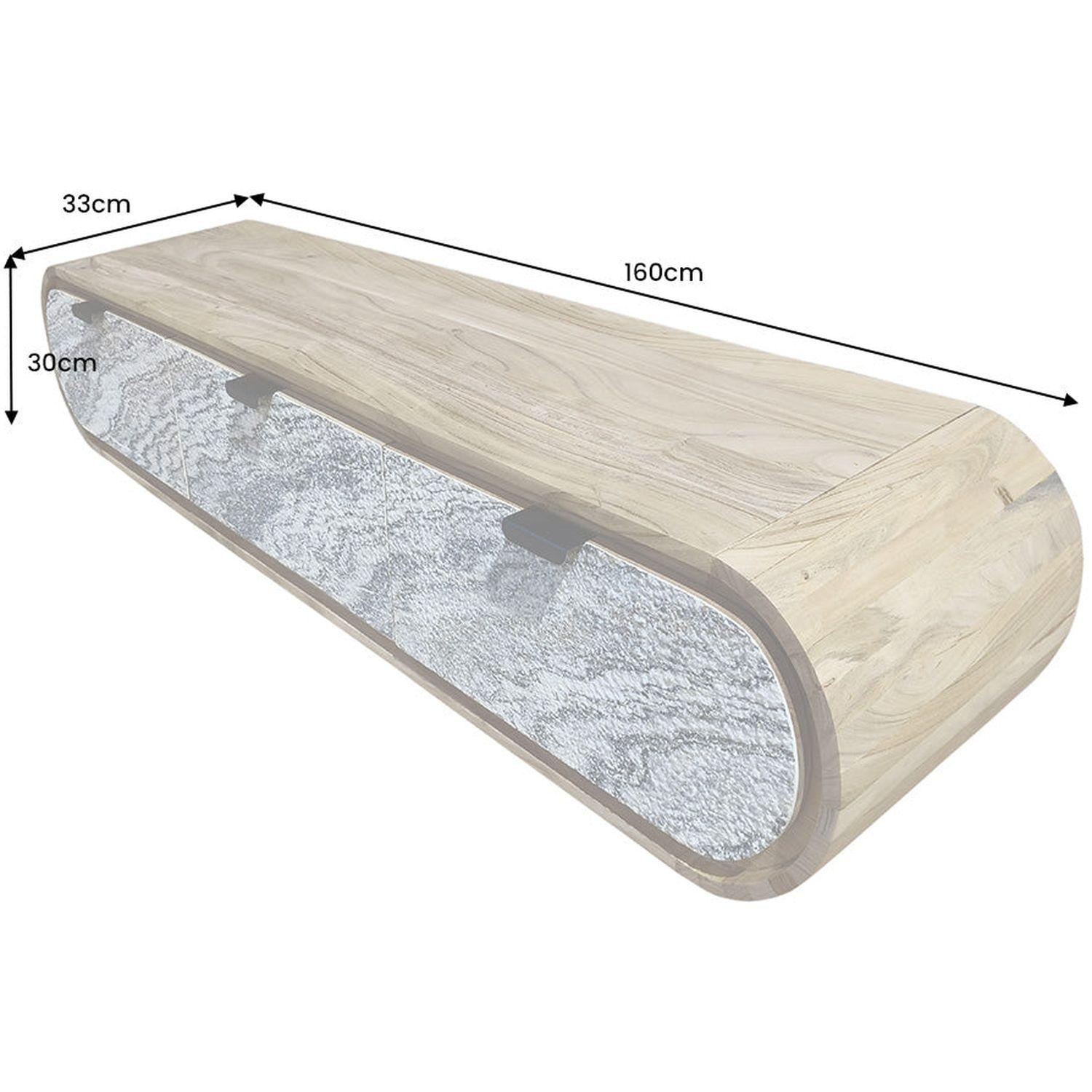 Wand TV Möbel abgerundet Jaro Akazienholz natur Natursteinoptik 160