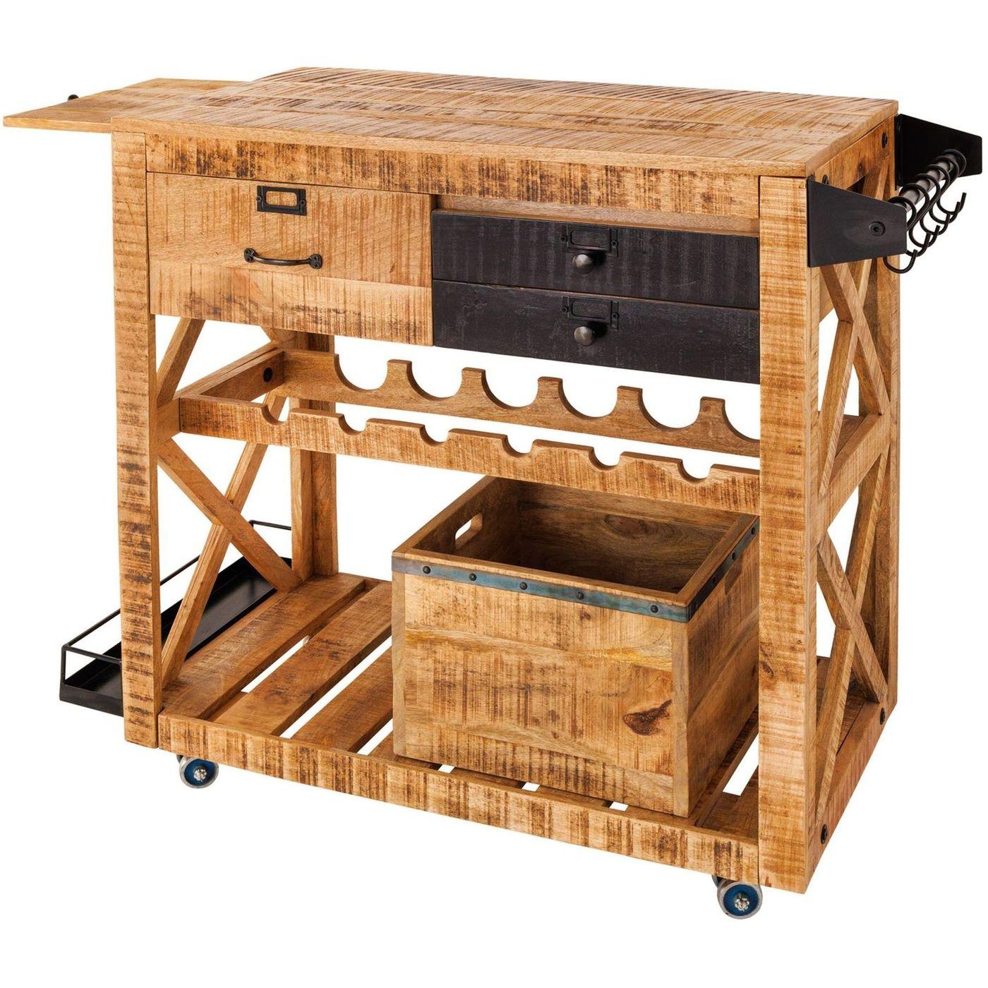 Servierwagen Vintage Loft Mangoholz natur Metall