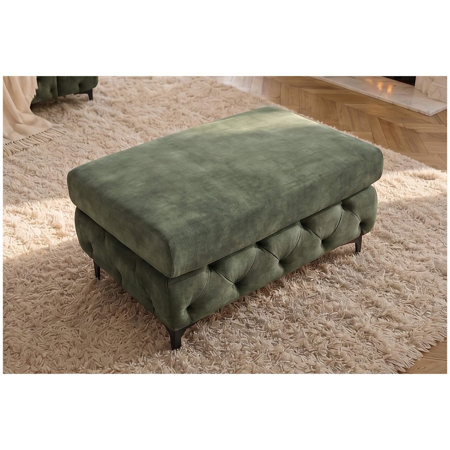 Chesterfield Polsterhocker Pomp Velvet Stoff dunkelgrün 95x62