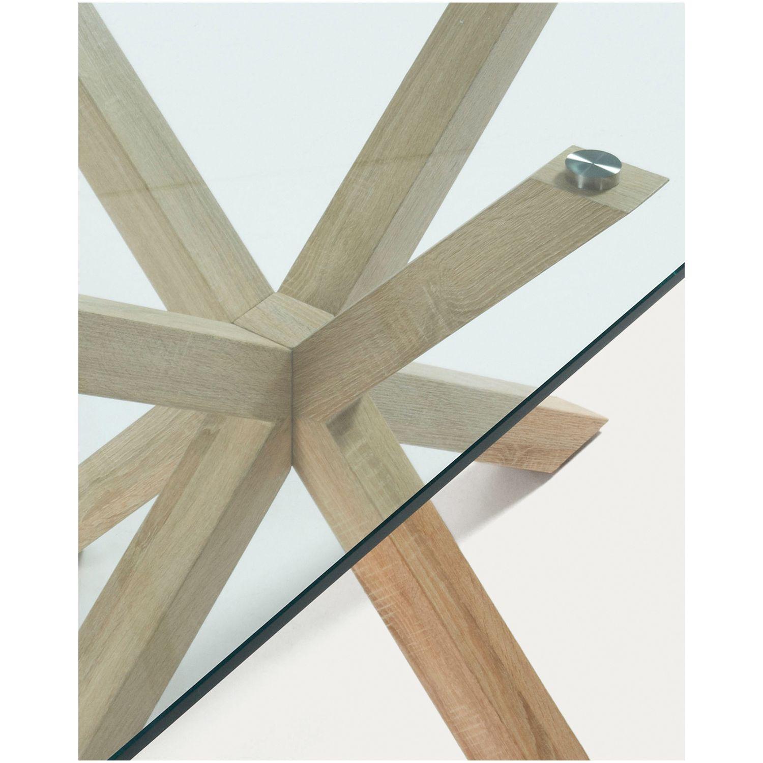 Argo Tisch aus Glas und Stahlbeine in Holzoptik 160x90