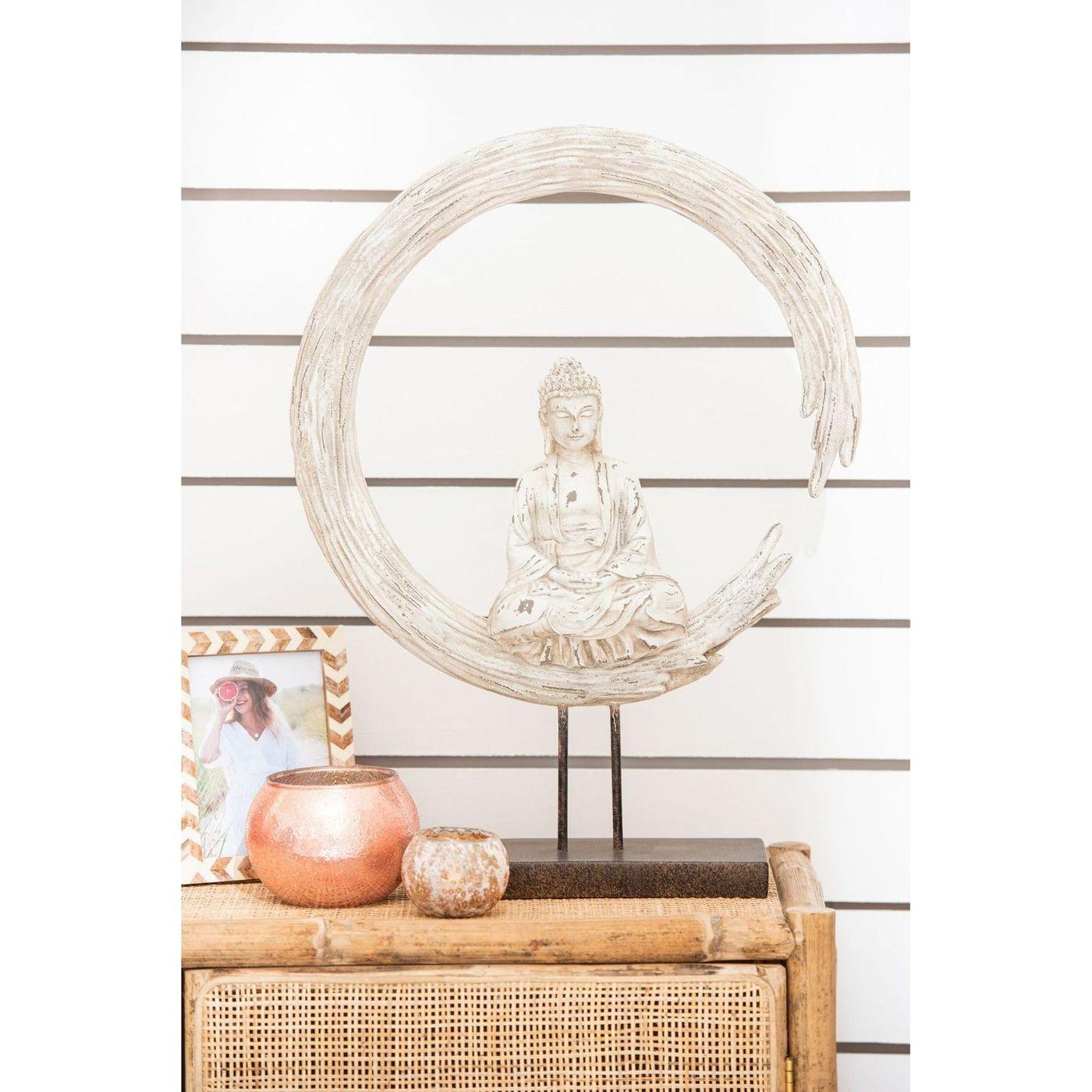 Deko Buddha im Kreis auf Fuss Poly Beige