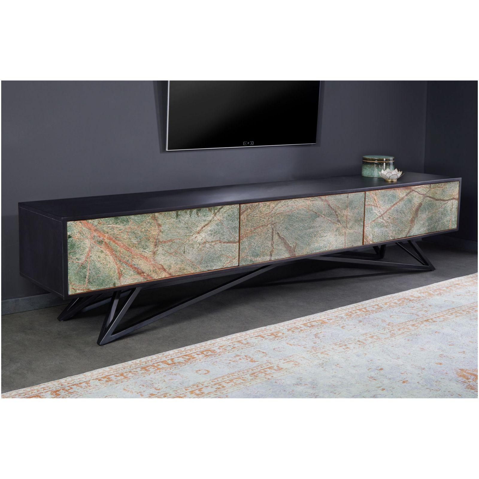 TV Möbel Wandboard Stone Natursteinfurnier Akazienholz 200