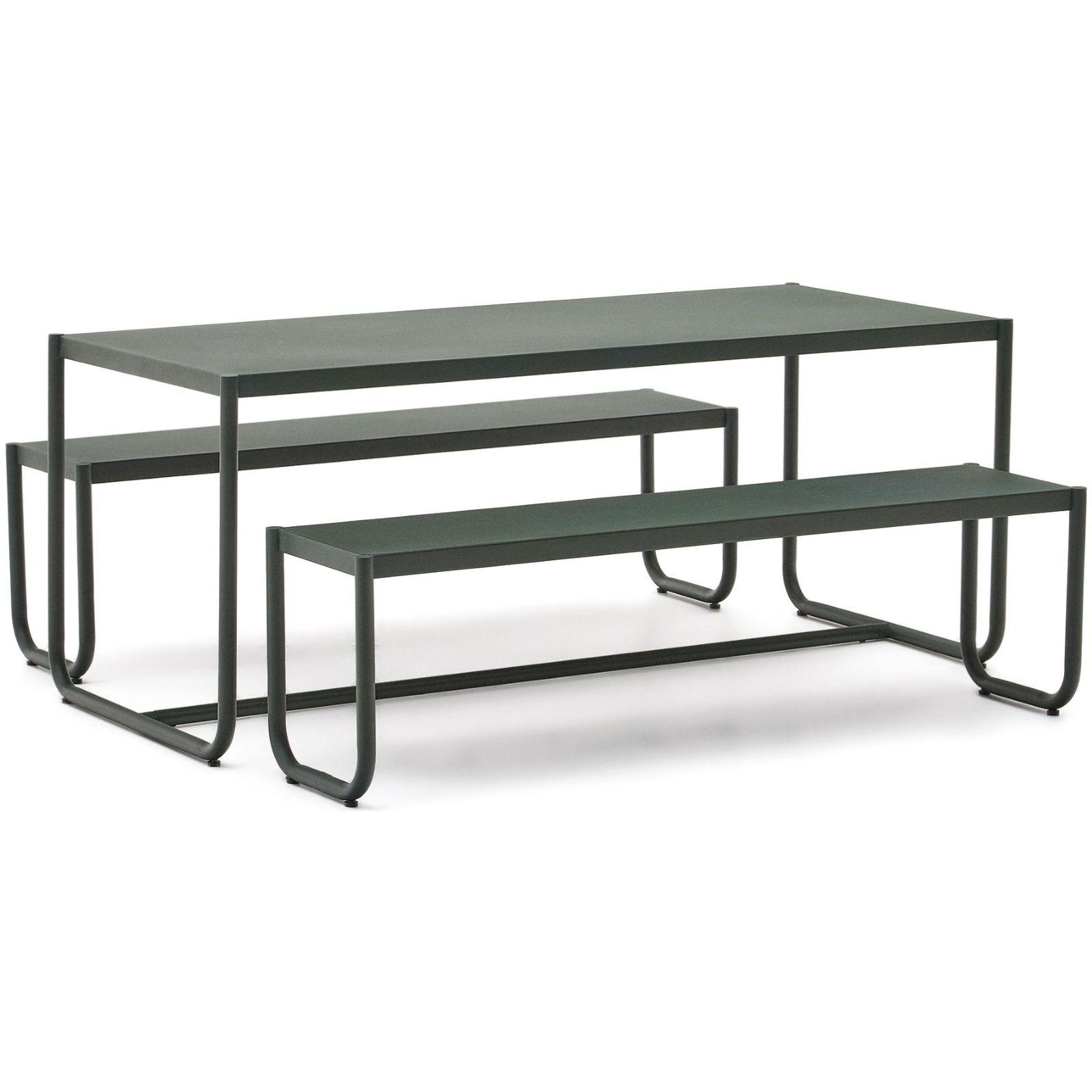 Garten Essgruppe Tisch und Bank Picknick Sotil Stahl grün (3-teilig)