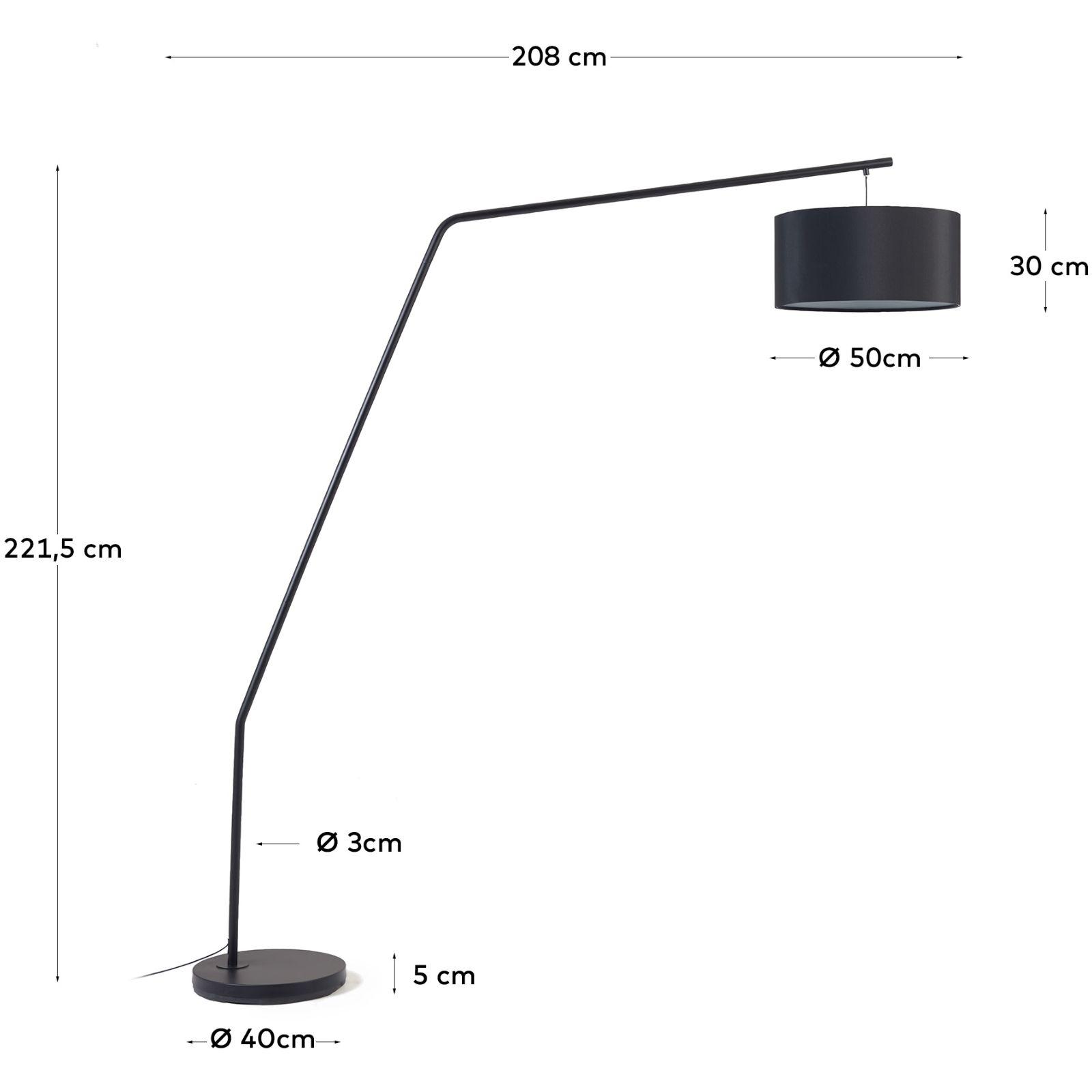 Stehlampe Bogenleuchte Ciana Metall schwarz Lampenschirm Baumwolle
