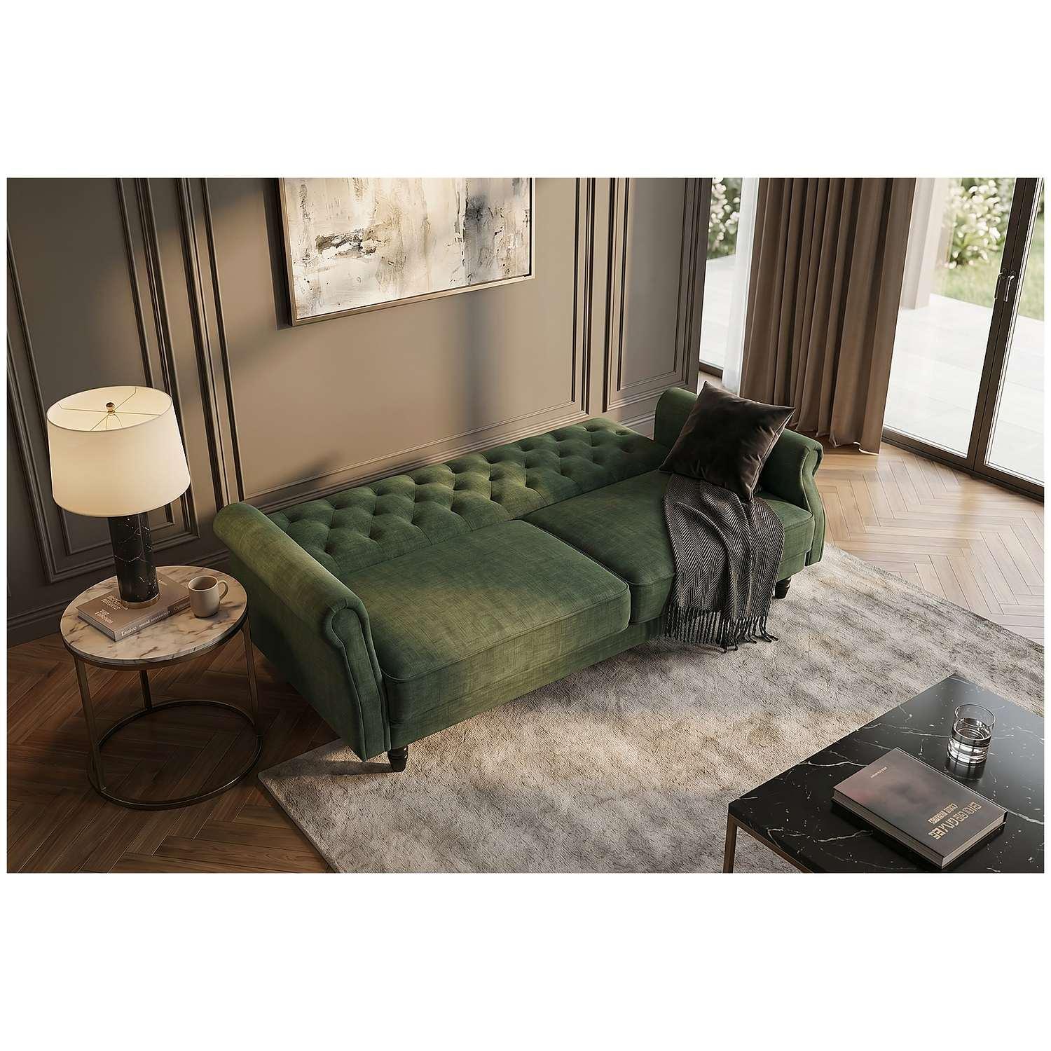 Bettsofa Chesterfield Landhaus Velvet Stoff grün 220