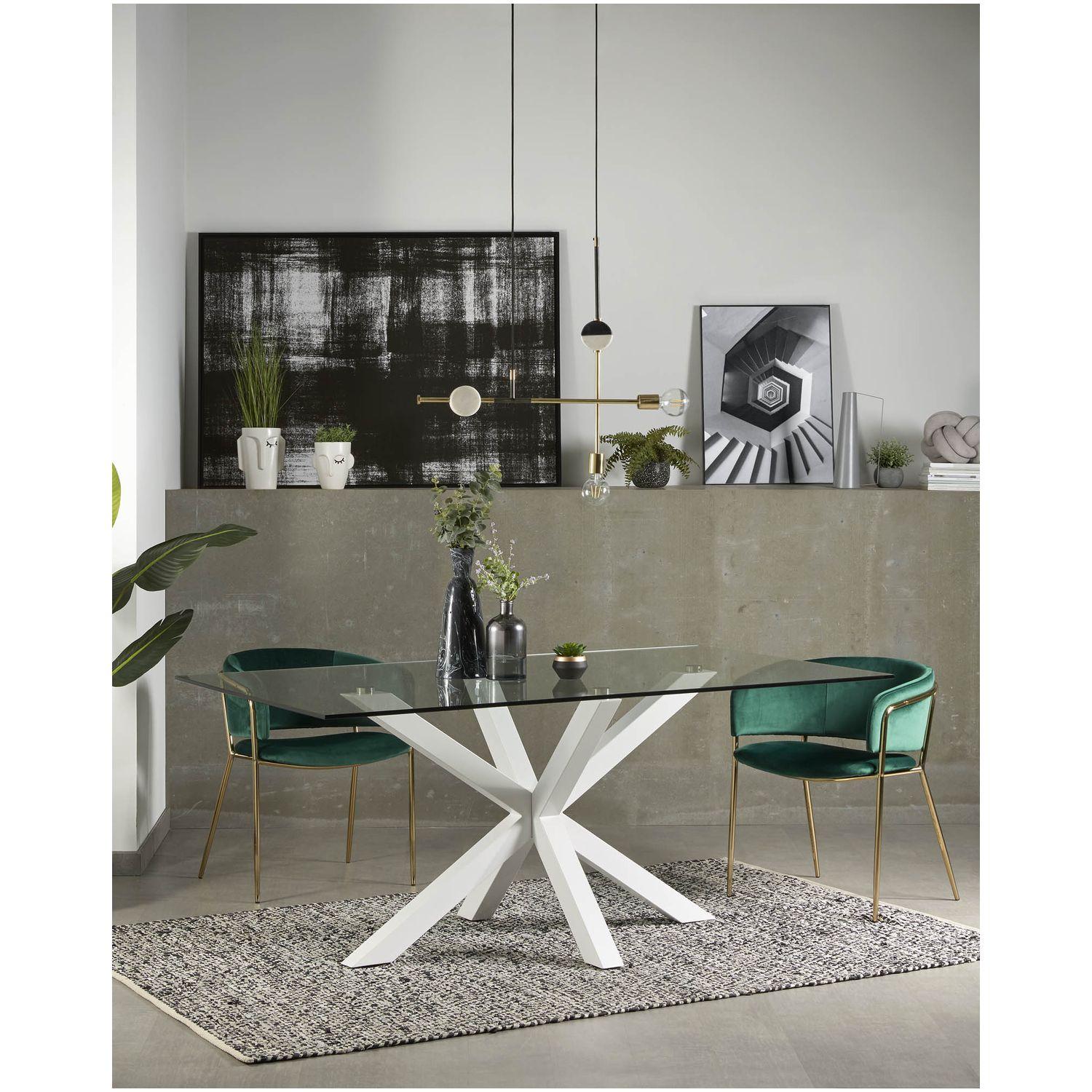 Argo Tisch aus Glas und Stahlbeine weiß 200 x 100 cm