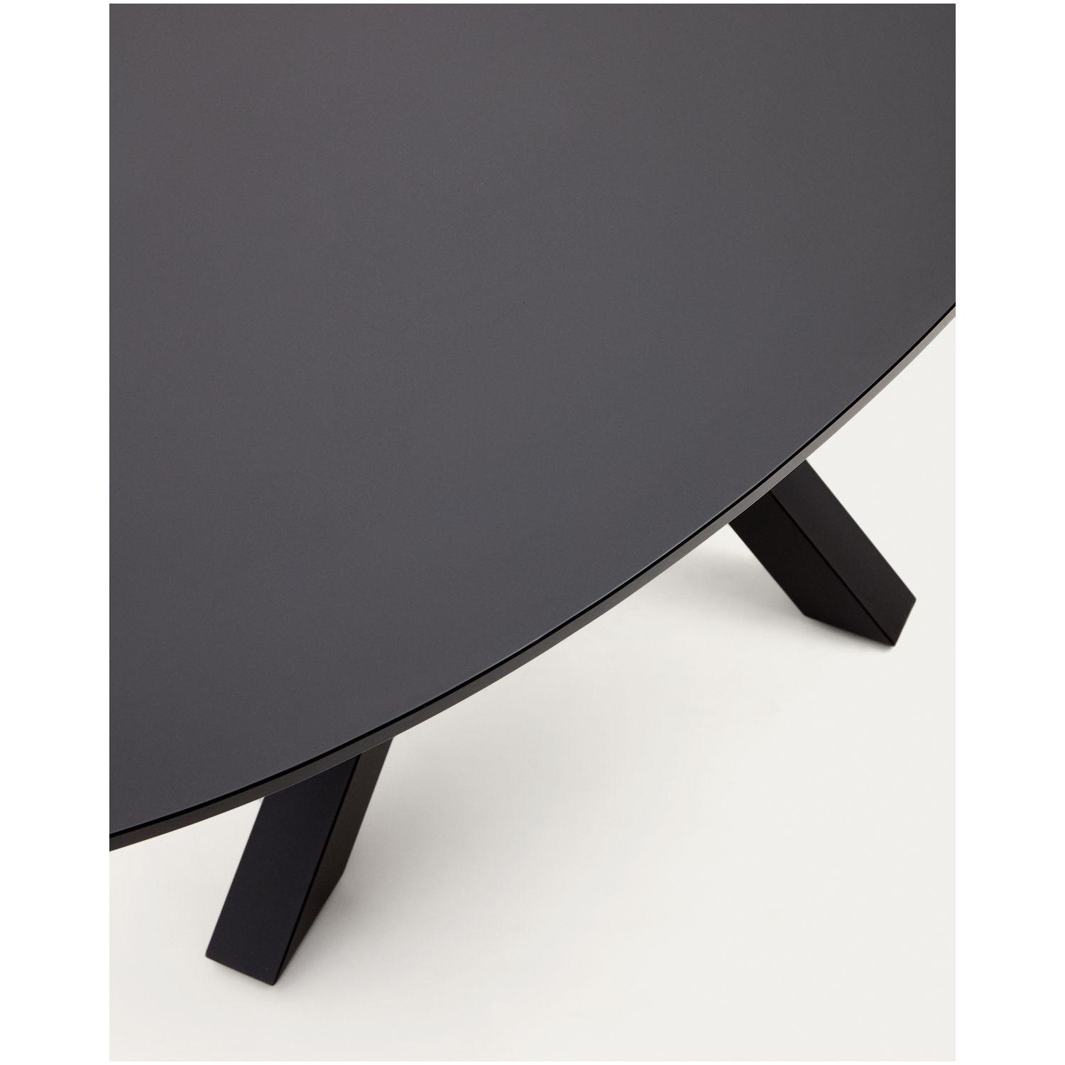 Argo Tisch aus transparentem Glas mit schwarzen Stahlbeinen Ø 200 x 100 cm