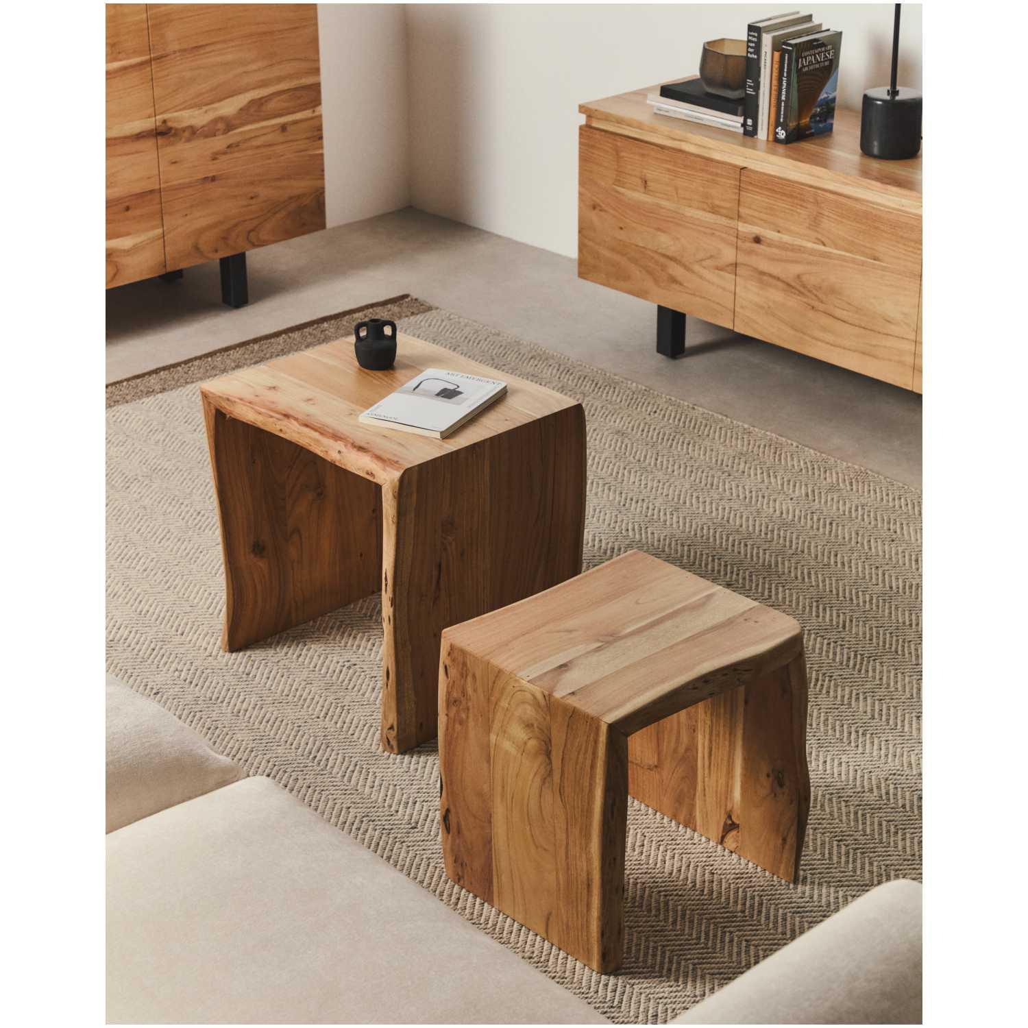 Beistelltisch Lomiri Akazienholz massiv natur Baumkante (2er-Set)