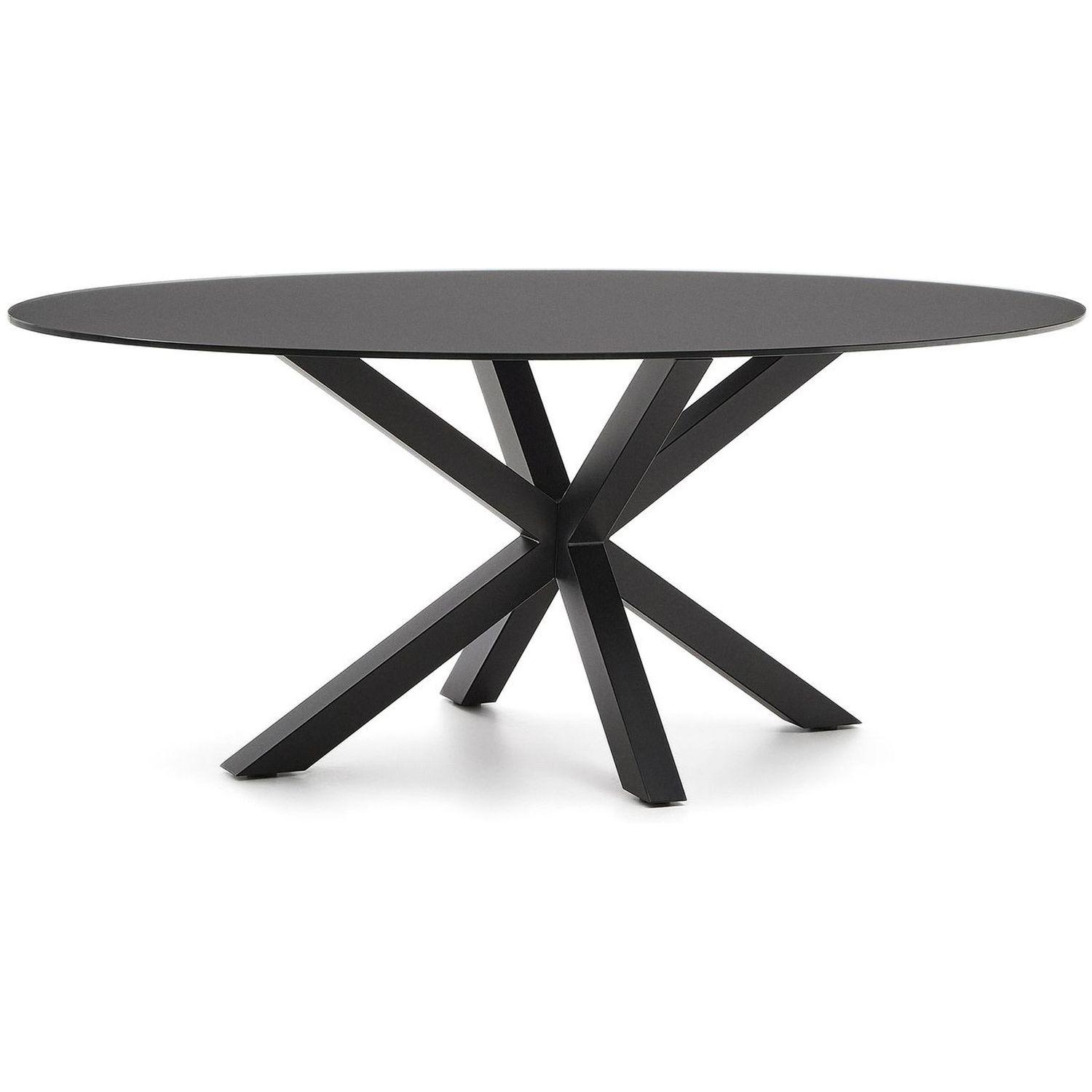Argo Tisch aus transparentem Glas mit schwarzen Stahlbeinen Ø 200 x 100 cm