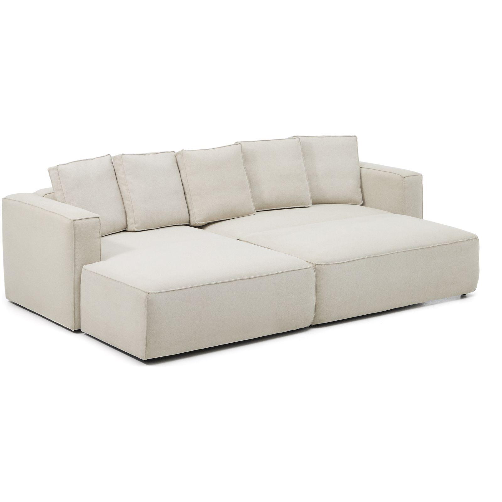 3-Sitzer Ecksofa Bettsofa Marela mit Chaiselongue links in beiger Chenille 276 cm FSC Mix Credit